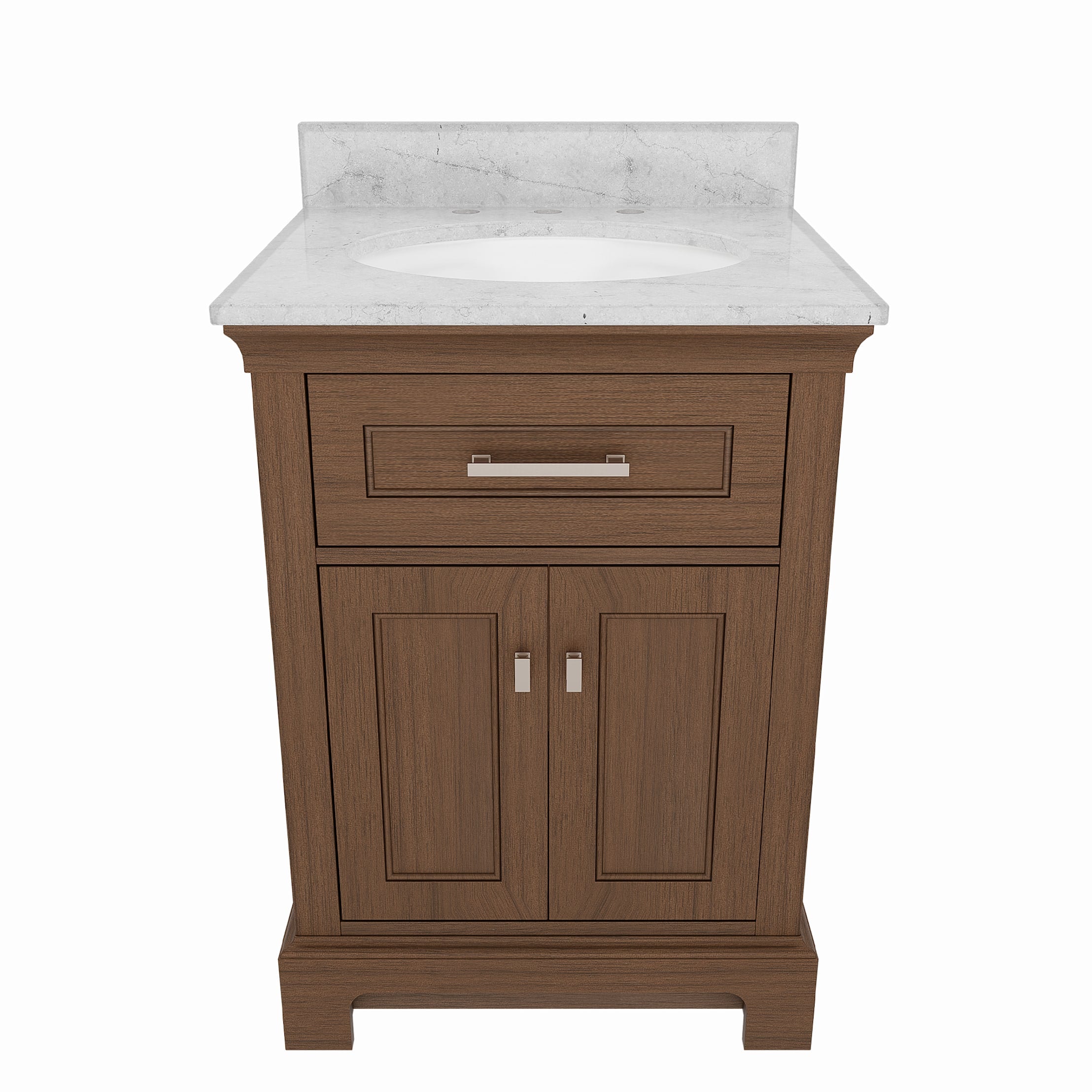 Bronson 24 Inch Vanity Base - Draper Oak | Alternative Image 02 | finish:Draper Oak | countertop finish:White Carrara Marble | sink style:Oval Undermount