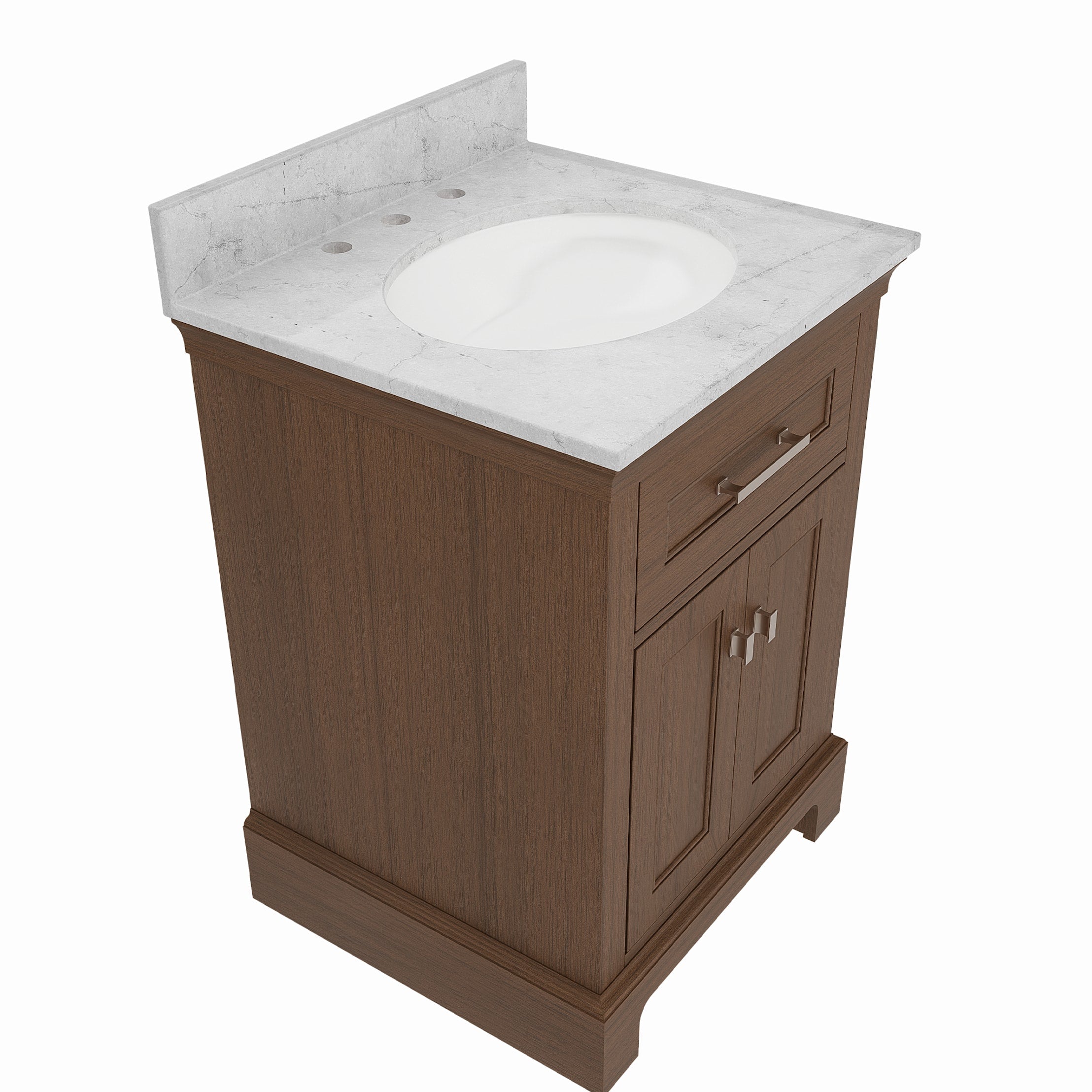 Bronson 24 Inch Vanity Base - Draper Oak | Alternative Image 03 | finish:Draper Oak | countertop finish:White Carrara Marble | sink style:Oval Undermount