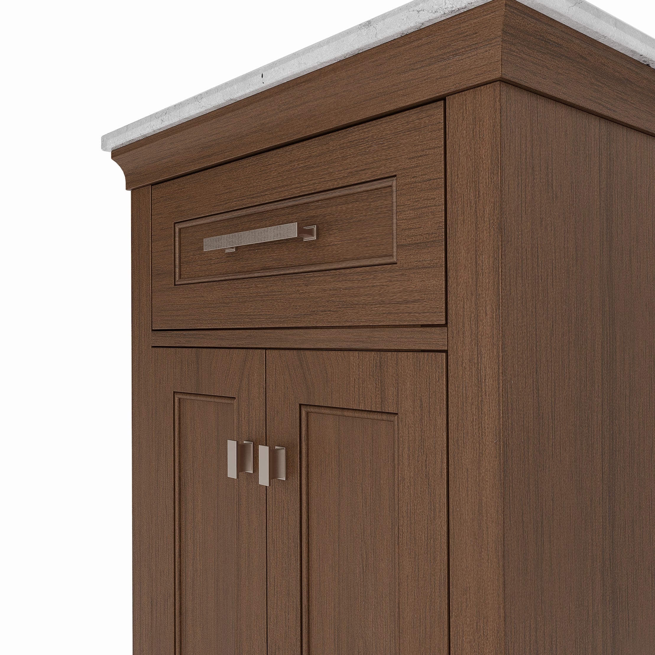 Bronson 24 Inch Vanity Base - Draper Oak | Alternative Image 04 | finish:Draper Oak | countertop finish:White Carrara Marble | sink style:Oval Undermount