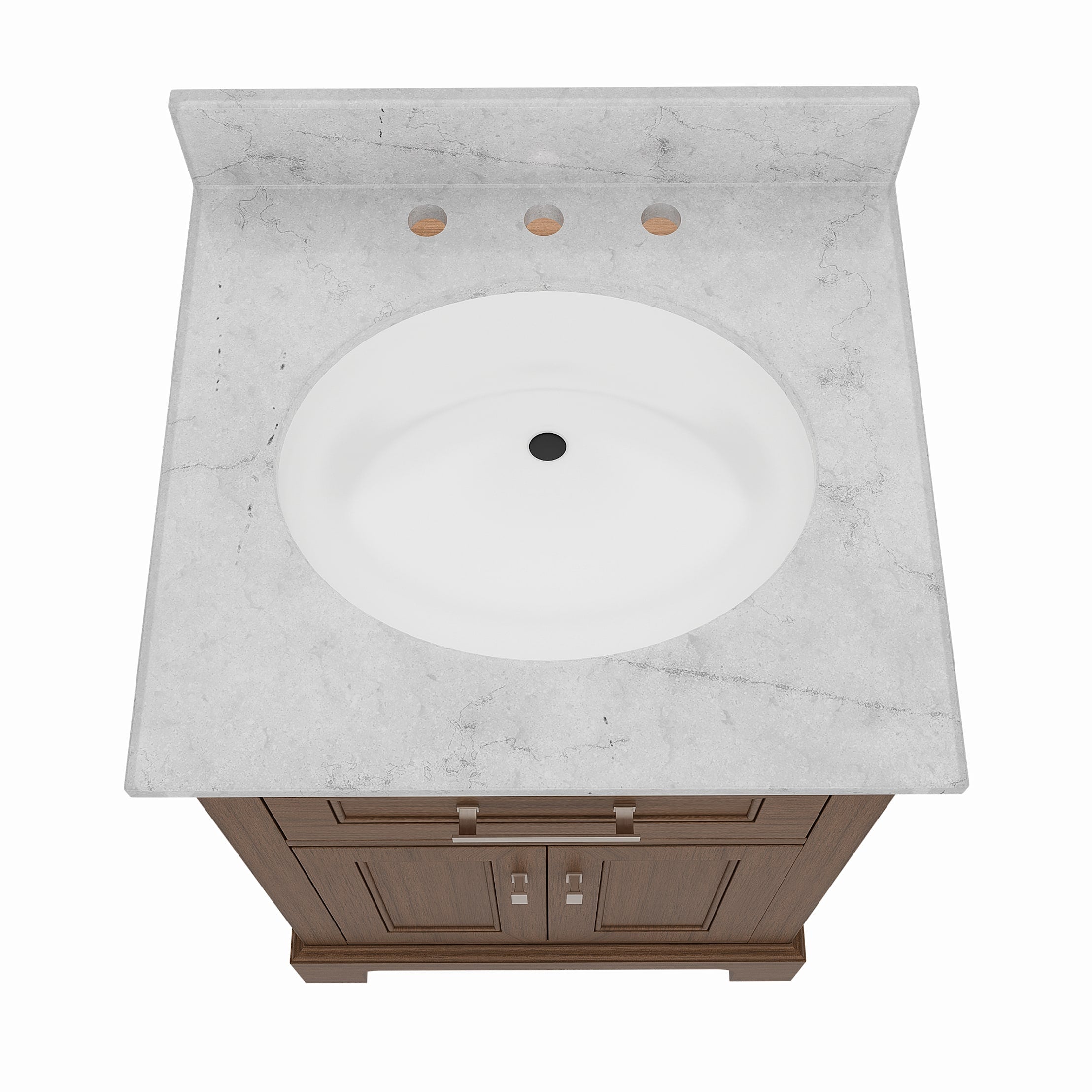 Bronson 24 Inch Vanity Base - Draper Oak | Alternative Image 05 | finish:Draper Oak | countertop finish:White Carrara Marble | sink style:Oval Undermount