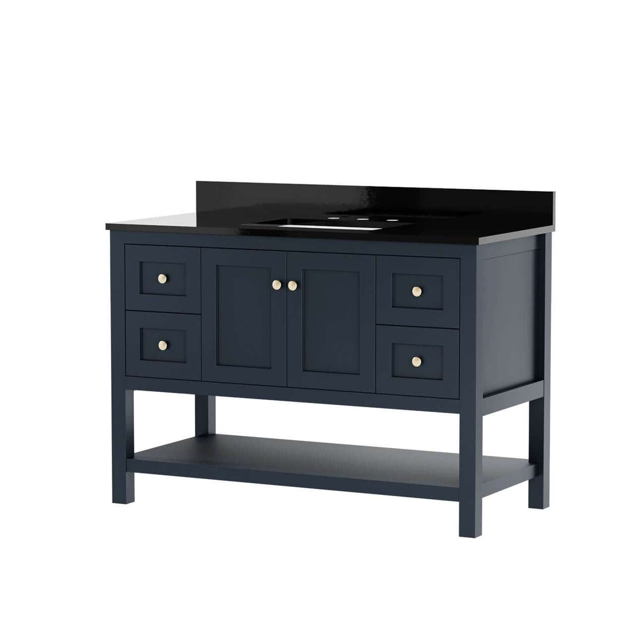 Carlow 48 Inch Modern Console Vanity-Navy Blue-Black Granite / Rectangle Sink | Alternative Image 01 | countertop finish:Black Granite | sink installation type:Rectangle Sink | faucet centers:8"