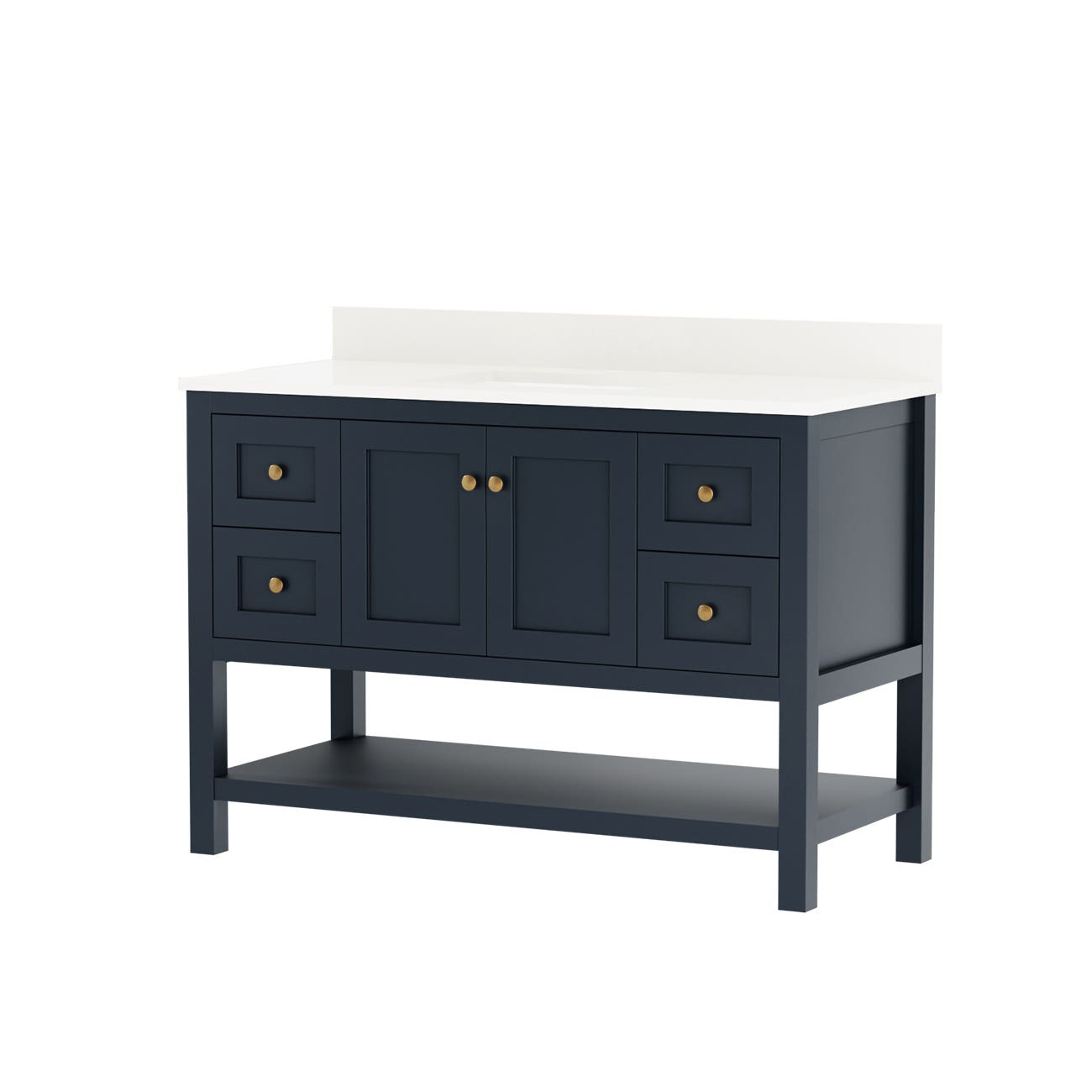 Carlow 48 Inch Modern Console Vanity-Navy Blue-White Quartz / Rectangle Sink | Alternative Image 01 | countertop finish:White Quartz | sink installation type:Rectangle Sink | faucet centers:8"