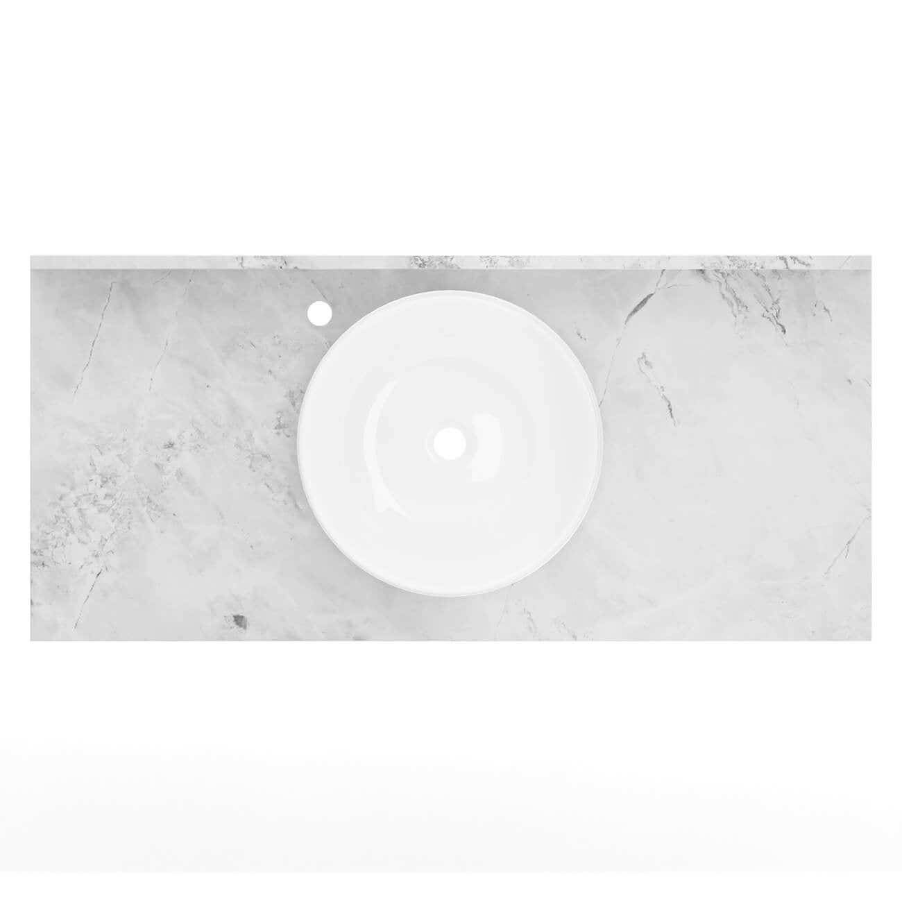 Carlow 48 Inch Modern Console Vanity-Navy Blue-White Carrara Marble / Vessel Sink | Alternative Image 04 | countertop finish:White Carrara Marble | sink installation type:Vessel Sink | faucet centers:Single Hole