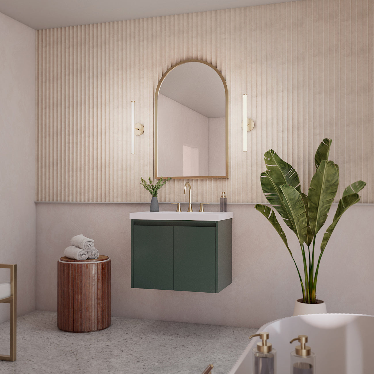 Dravon 30 Inch Floating Vanity with Rectangular Integral Sink | Alternative Image 01 | countertop finish:White