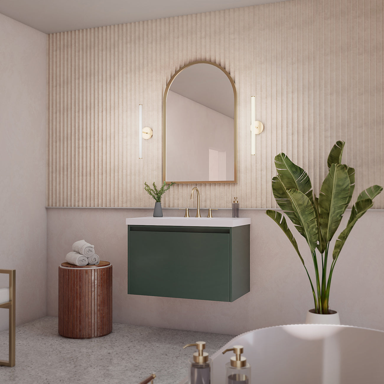 Dravon 36 Inch Floating Vanity with Rectangular Integral Sink | Alternative Image 01 | countertop finish:White