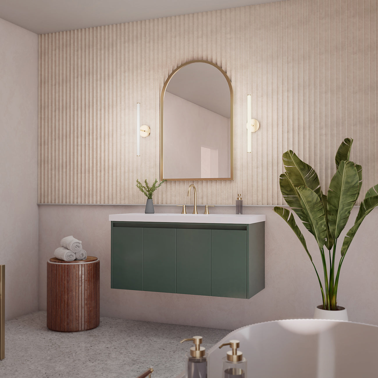 Dravon 48 Inch Floating Vanity with Rectangular Integral Sink | Alternative Image 01 | countertop finish:White