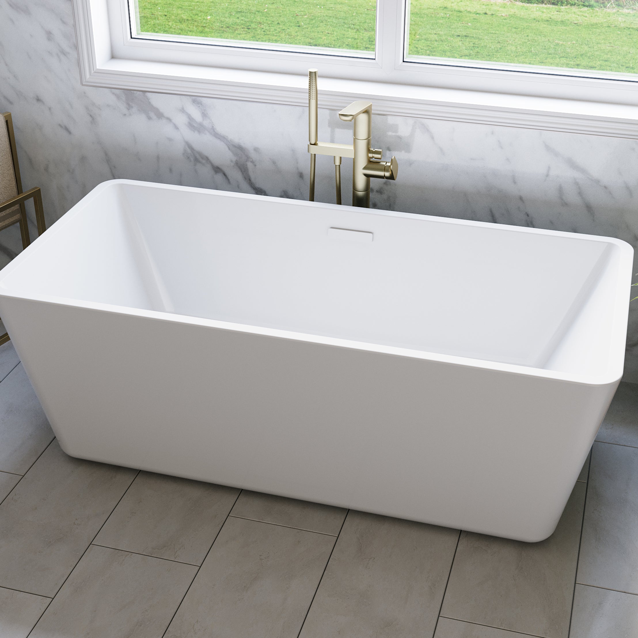 Gavyn 63 x 30-Inch Rectangle Freestanding Bathtub Center Drain With Integrated Overflow | Alternative Image 03 | drain finish:Polished Nickel