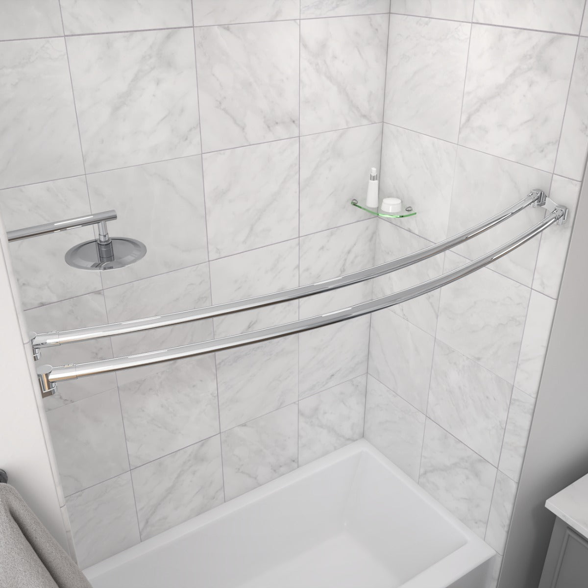 Dual Curved Shower Curtain Rod | Alternative Image 01 | finish:Chrome