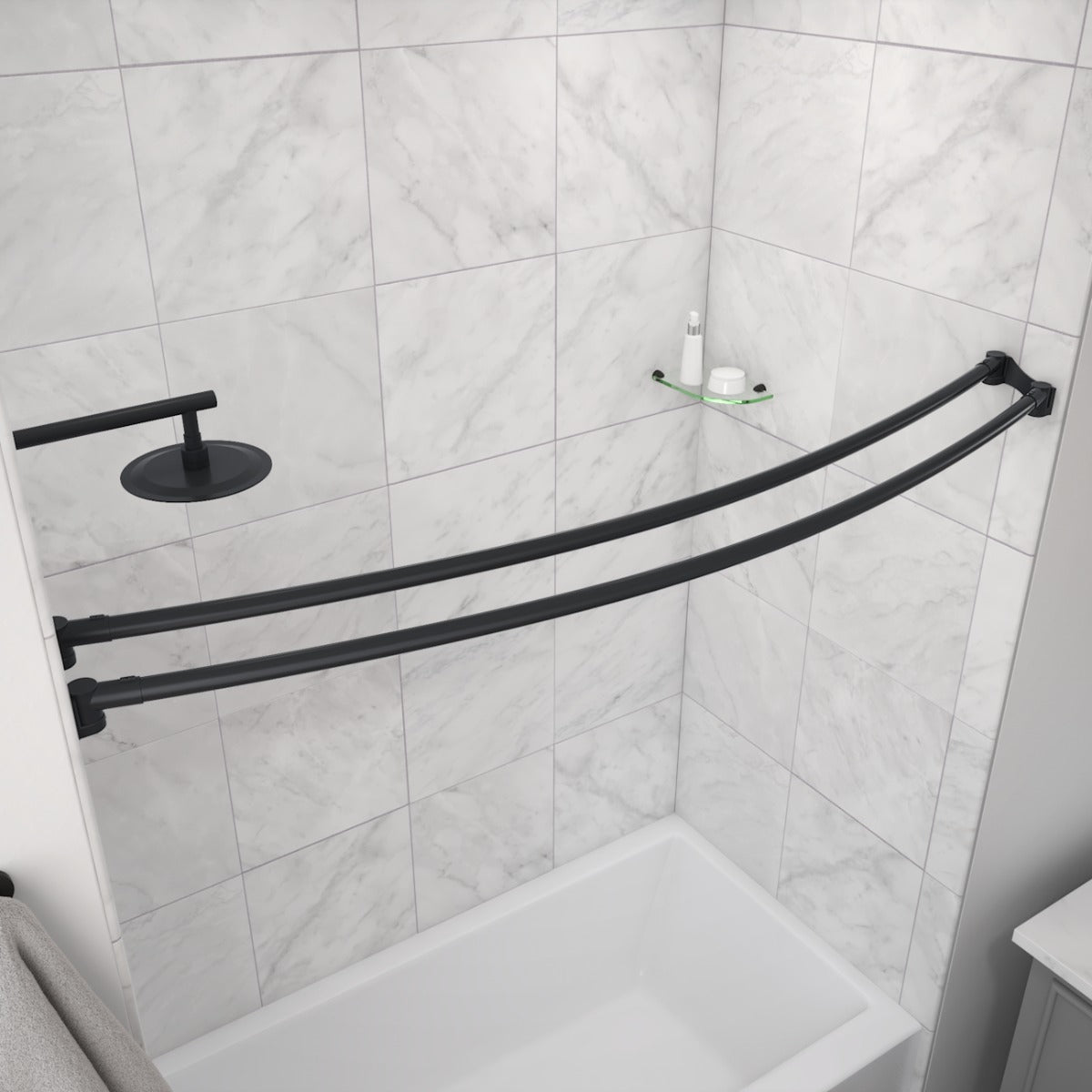 Dual Curved Shower Curtain Rod | Alternative Image 01 | finish:Matte Black