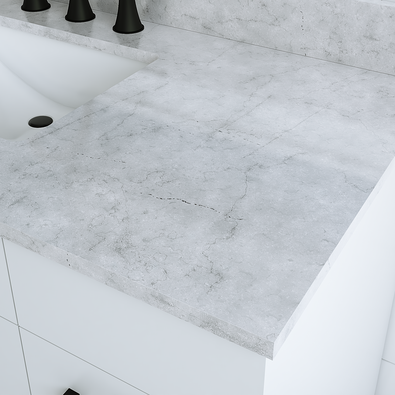 Troy 48 Inch Modern Vanity with Rectangle Undermount Sink- White | Alternative Image 03 | countertop finish:White Carrera Marble | sink style:Rectangle Undermount | faucet centers:8"