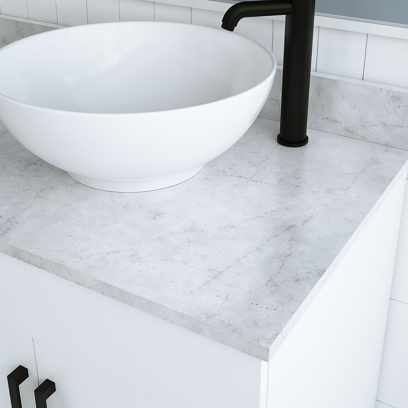 Troy 72 Inch Modern Vanity with Vessel Sink- White | Alternative Image 03 | countertop finish:White Carrera Marble | sink style:Vessel Sink | faucet centers:Single Hole