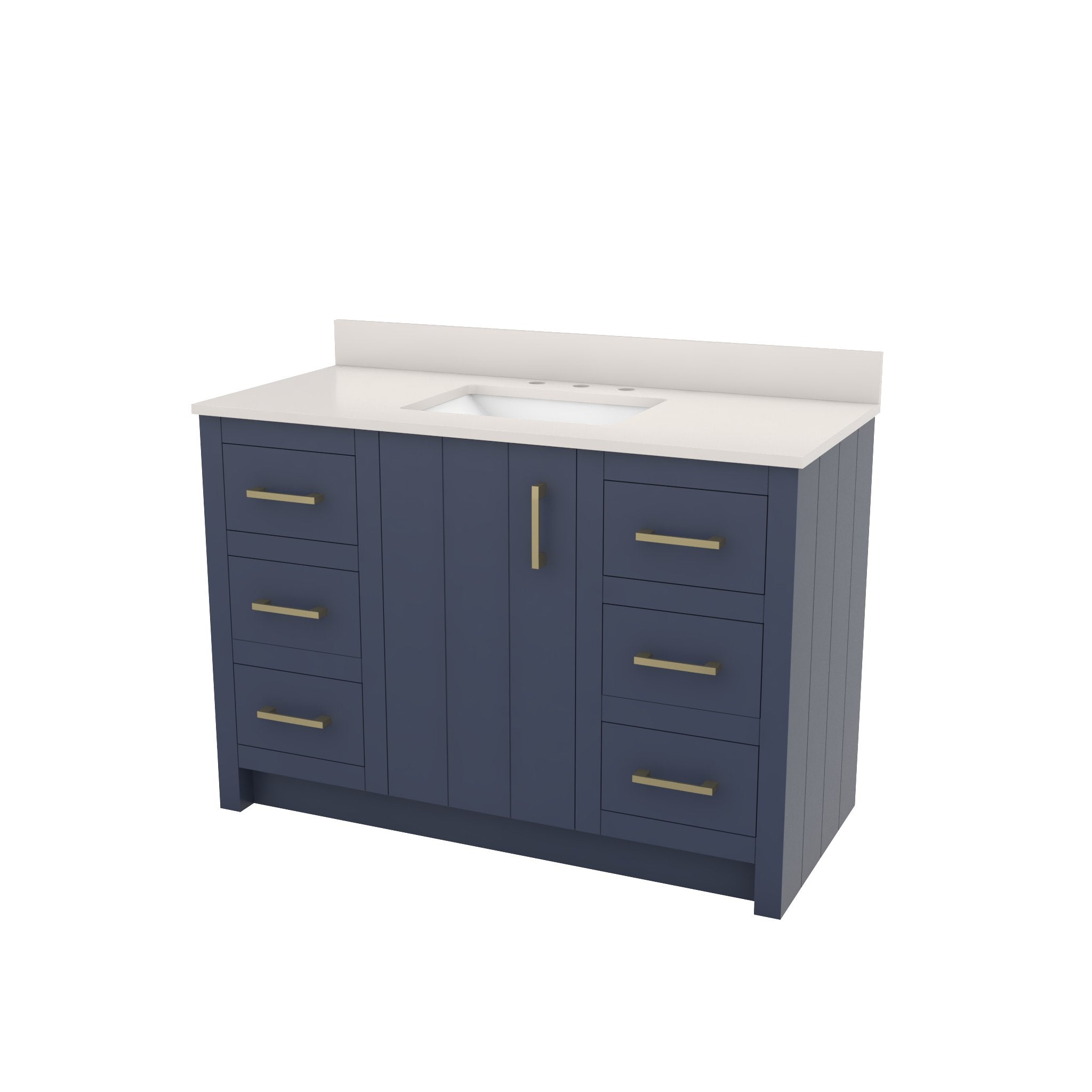 Wexler 48 Inch Solid Oak Bathroom Vanity | Alternative Image 03 | countertop finish:White Quartz | sink style:Rectangle Undermount | faucet centers:8"