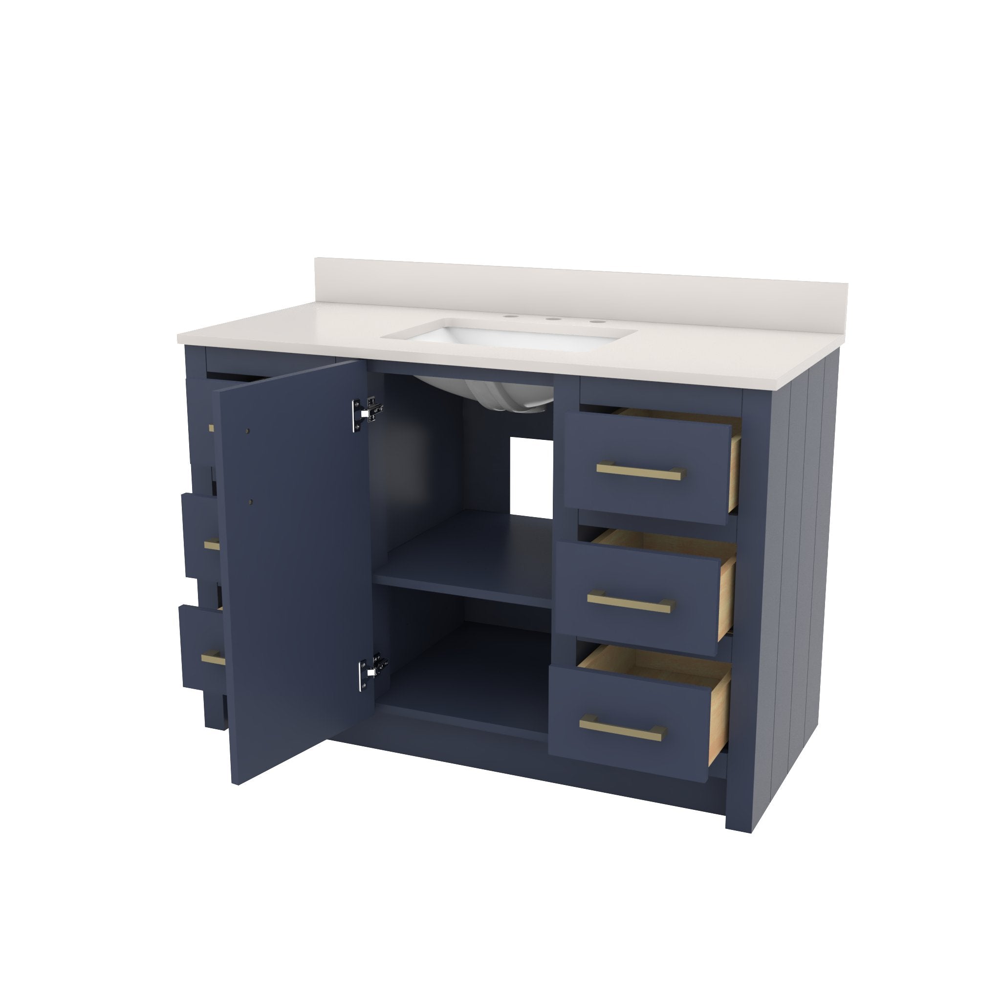 Wexler 48 Inch Solid Oak Bathroom Vanity | Alternative Image 02 | countertop finish:White Quartz | sink style:Rectangle Undermount | faucet centers:8"
