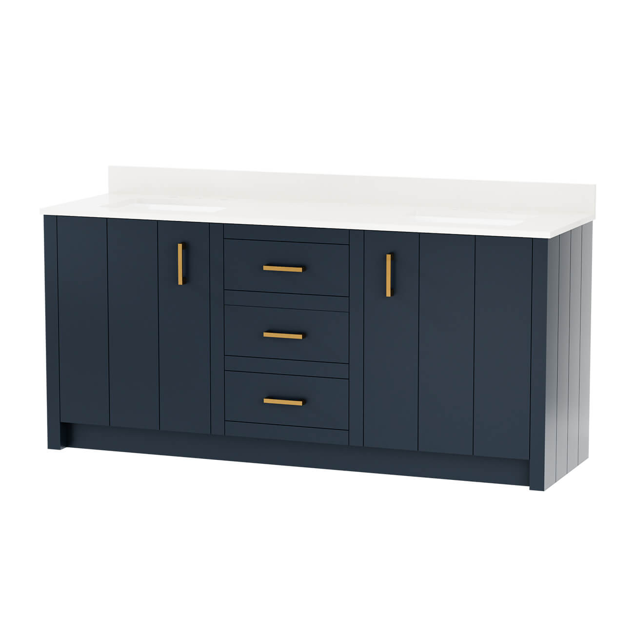 Wexler 72 Inch Solid Oak Bathroom Vanity-Navy Blue-White Quartz / Rectangle Undermount | Alternative Image 01 | countertop finish:White Quartz | sink style:Rectangle Undermount | faucet centers:8"