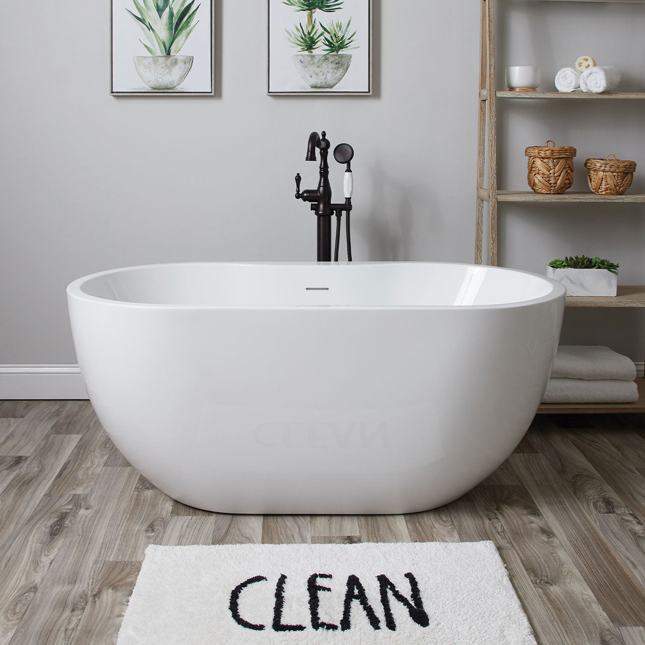 MATTEO II 61 Inch Acrylic Contemporary Double Ended Tub - No Faucet Drilling | Alternative Image 01 | length:61 | drain finish:Brushed Nickel