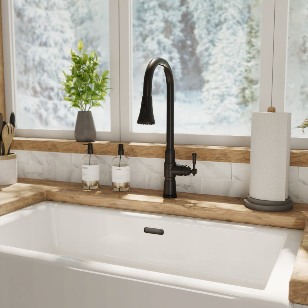 Kitchen Faucet With Pull Down Spring Spout-Matte Black | Alternative Image 02 | finish:Matte Black