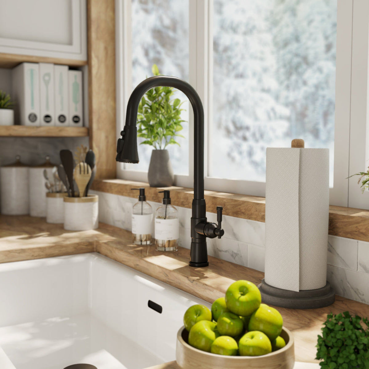 Kitchen Faucet With Pull Down Spring Spout-Matte Black | Alternative Image 03 | finish:Matte Black