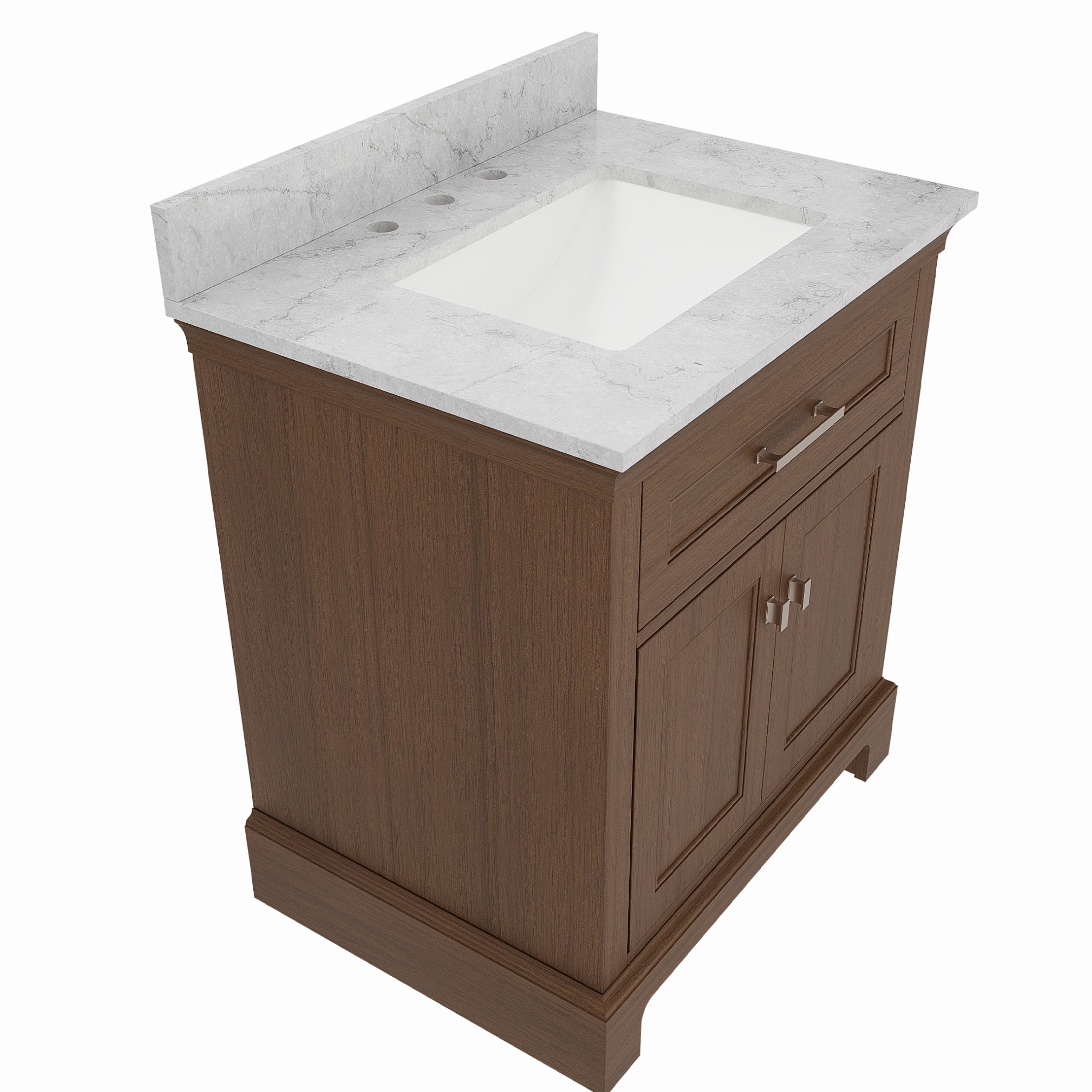 Bronson 30 Inch Vanity Base - Draper Oak | Alternative Image 05 | finish:Draper Oak | countertop finish:White Carrara Marble | sink style:Rectangle Undermount
