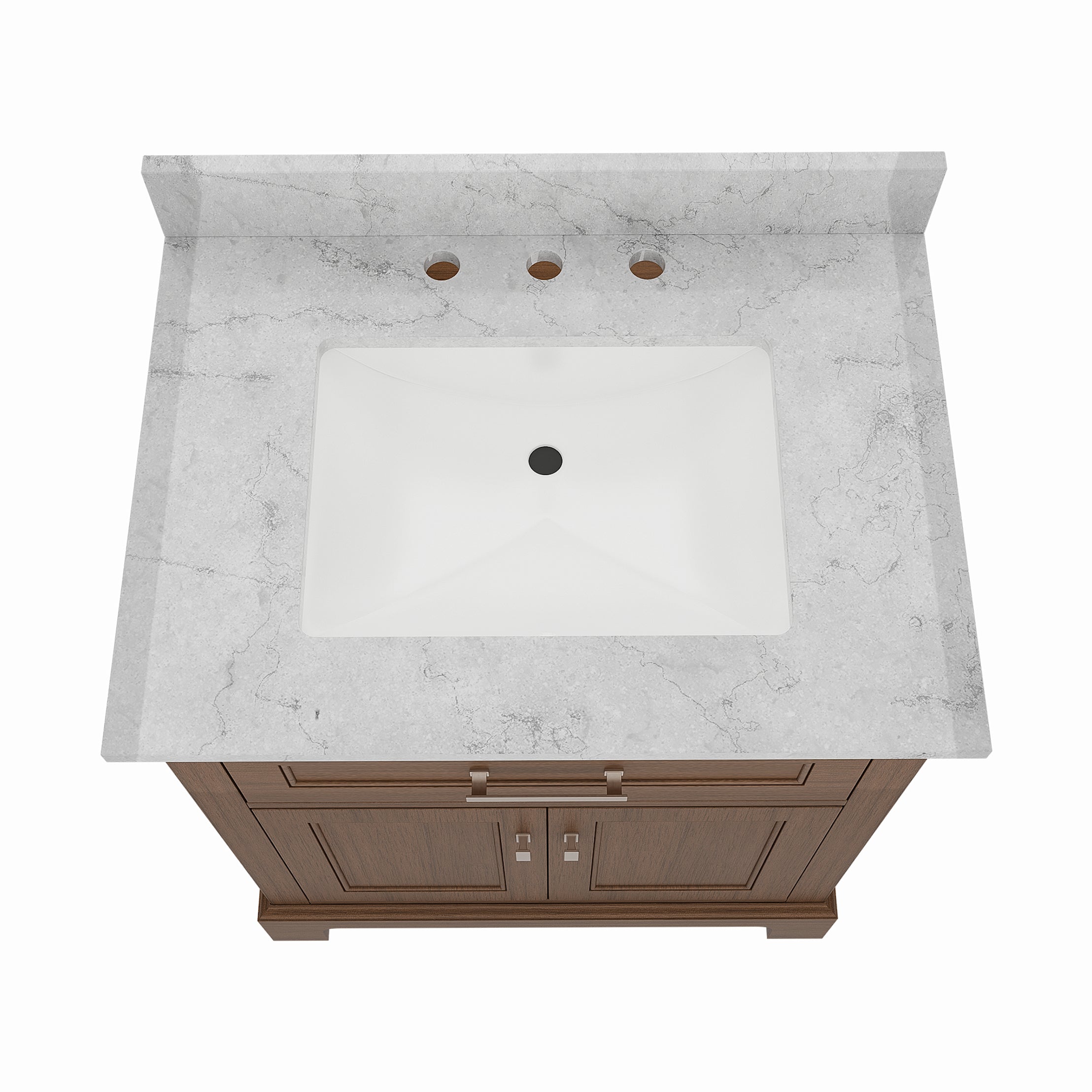 Bronson 30 Inch Vanity Base - Draper Oak | Alternative Image 07 | finish:Draper Oak | countertop finish:White Carrara Marble | sink style:Rectangle Undermount