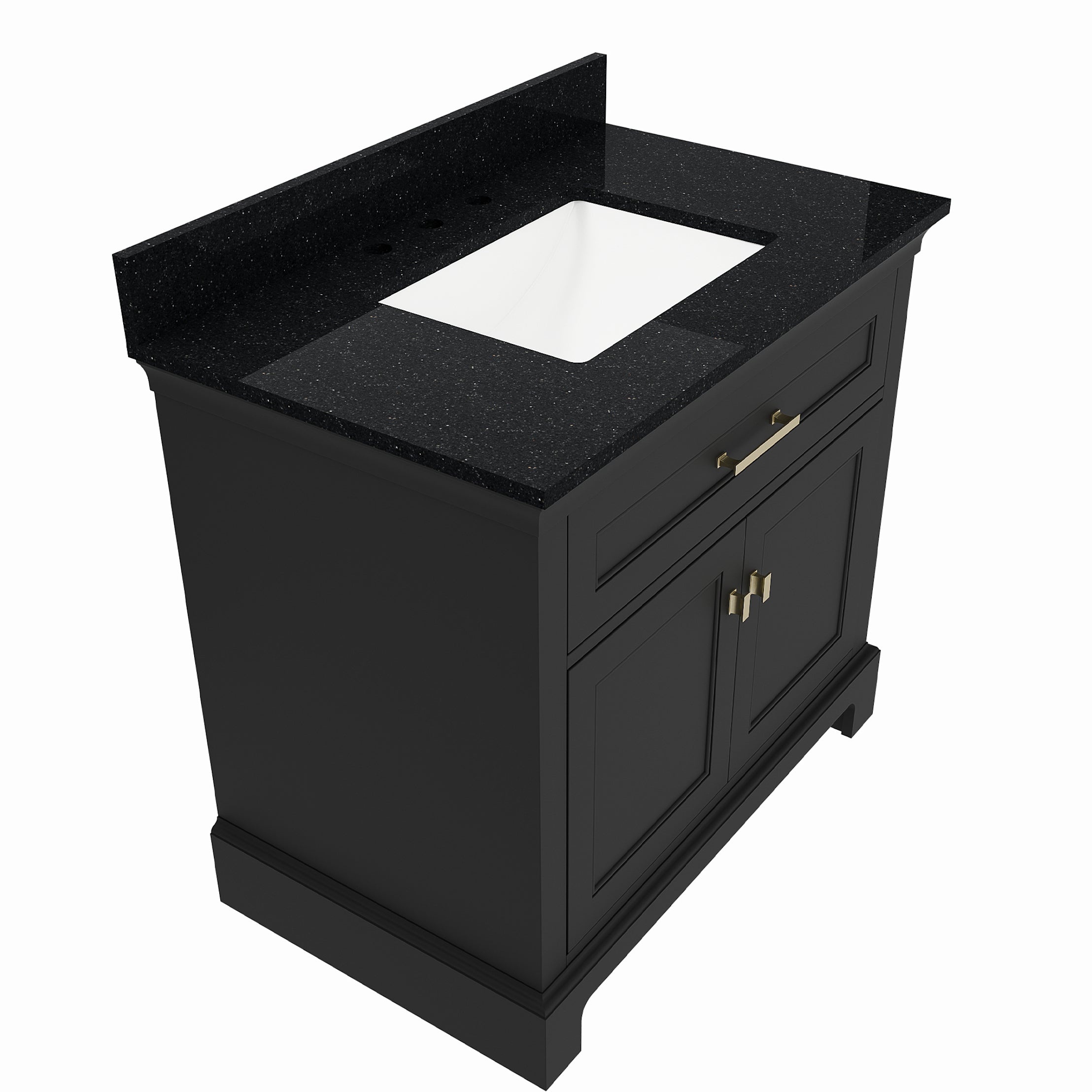 Bronson 36 Inch Vanity Base - Ferrous Grey | Alternative Image 02 | finish:Ferrous Grey | countertop finish:Black Granite | sink style:Rectangle Undermount