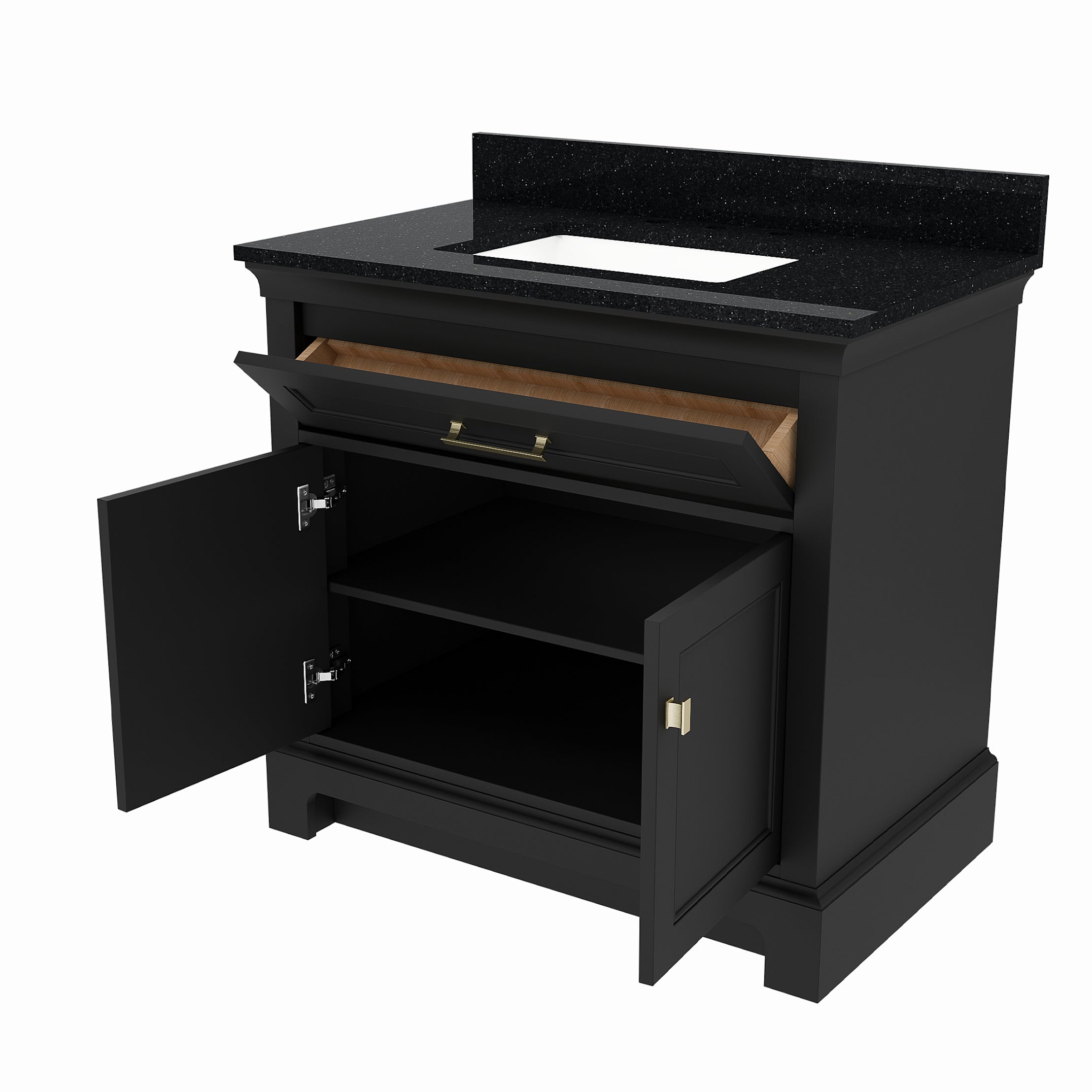 Bronson 36 Inch Vanity Base - Ferrous Grey | Alternative Image 04 | finish:Ferrous Grey | countertop finish:Black Granite | sink style:Rectangle Undermount
