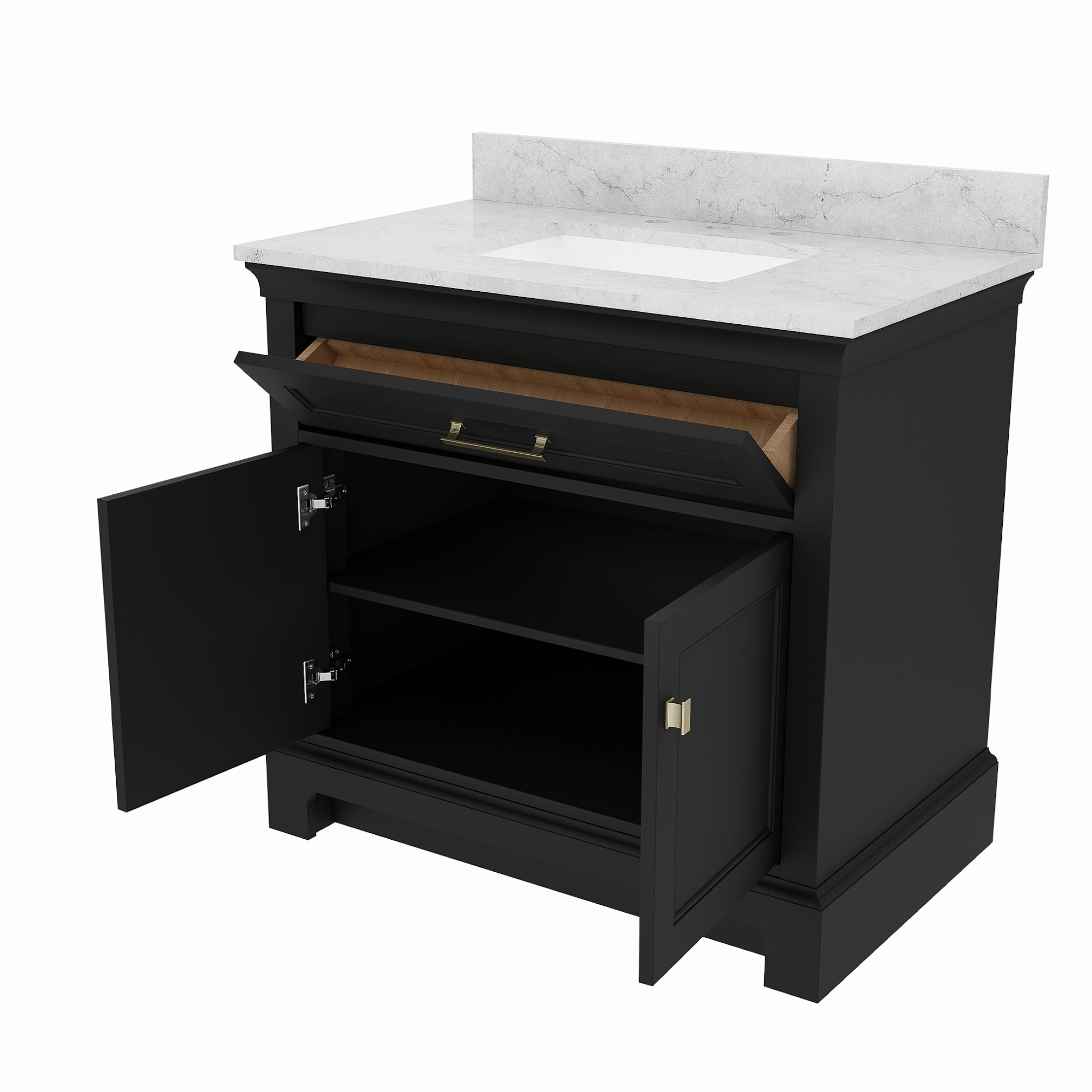 Bronson 36 Inch Vanity Base - Ferrous Grey | Alternative Image 07 | finish:Ferrous Grey | countertop finish:Black Granite | sink style:Rectangle Undermount
