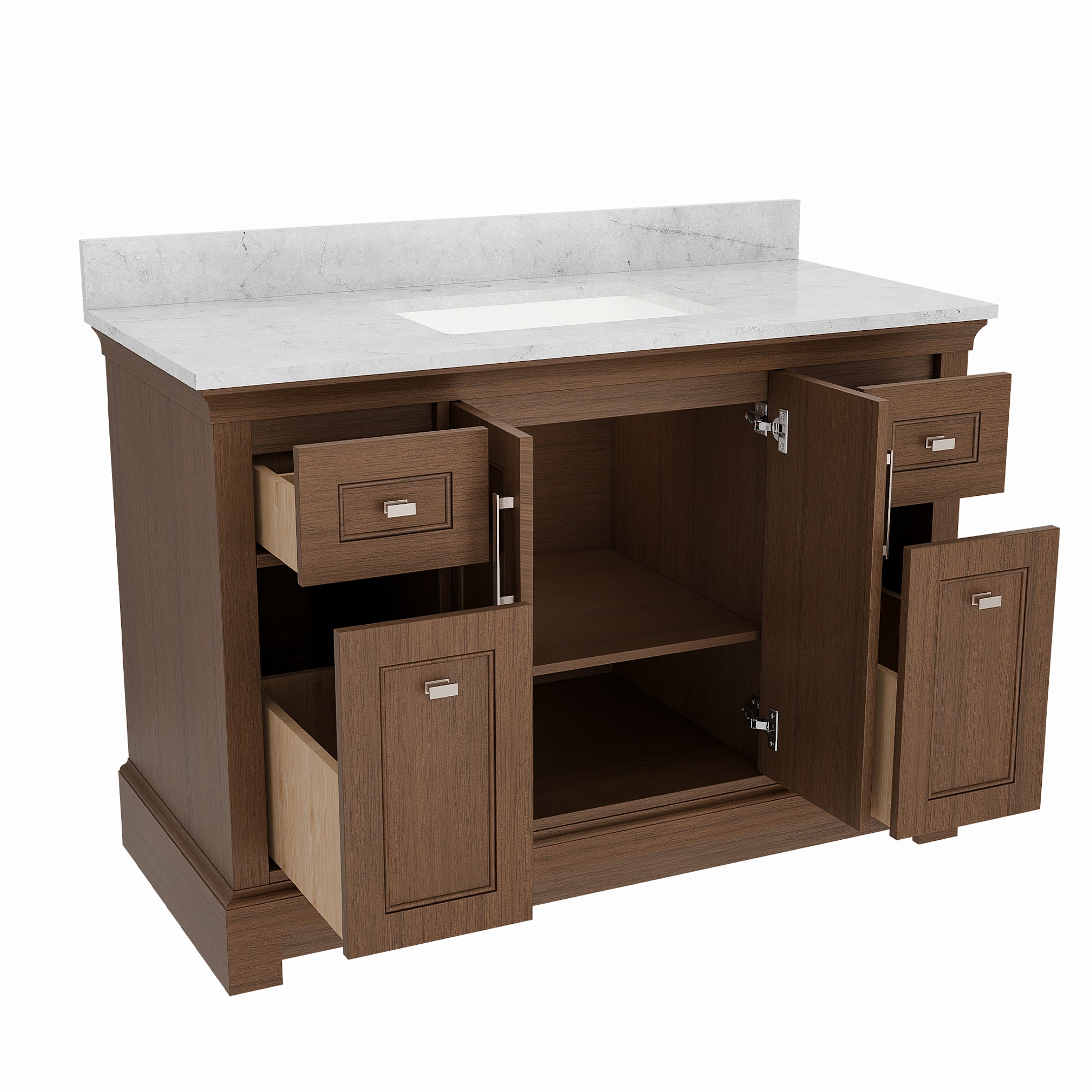 Bronson 48 Inch Vanity Base - Ferrous Grey | Alternative Image 07 | finish:Ferrous Grey | countertop finish:White Carrara Marble | sink style:Oval Undermount