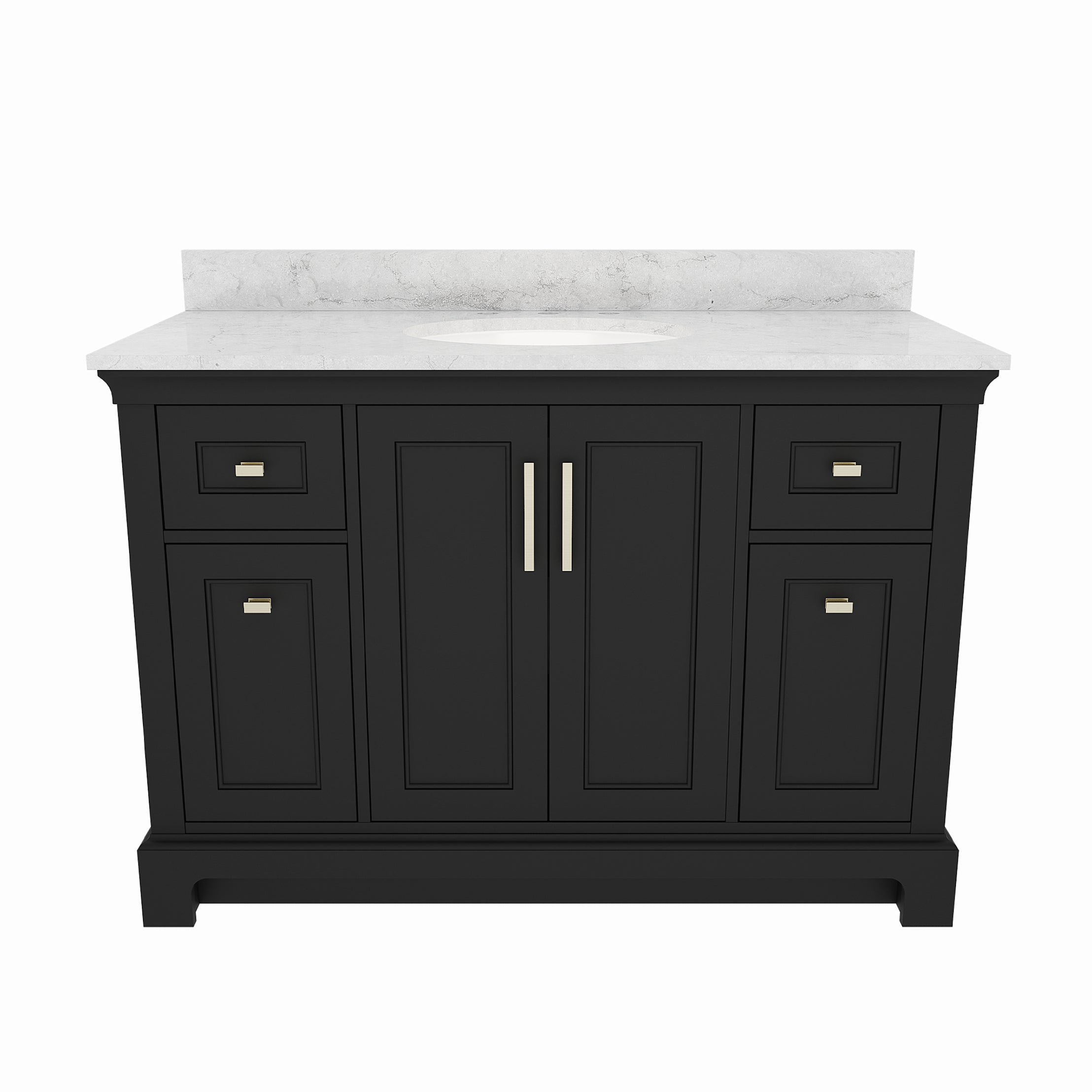 Bronson 48 Inch Vanity Base - Ferrous Grey | Alternative Image 01 | finish:Ferrous Grey | countertop finish:White Carrara Marble | sink style:Oval Undermount