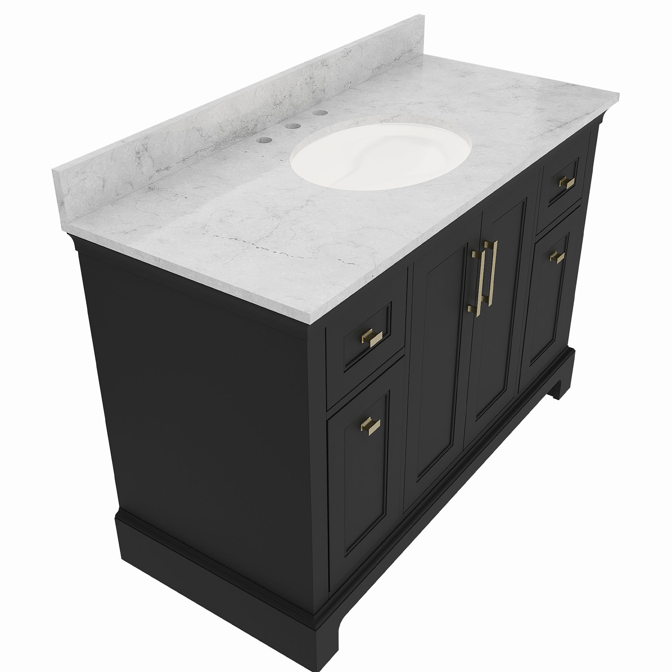 Bronson 48 Inch Vanity Base - Ferrous Grey | Alternative Image 02 | finish:Ferrous Grey | countertop finish:White Carrara Marble | sink style:Oval Undermount