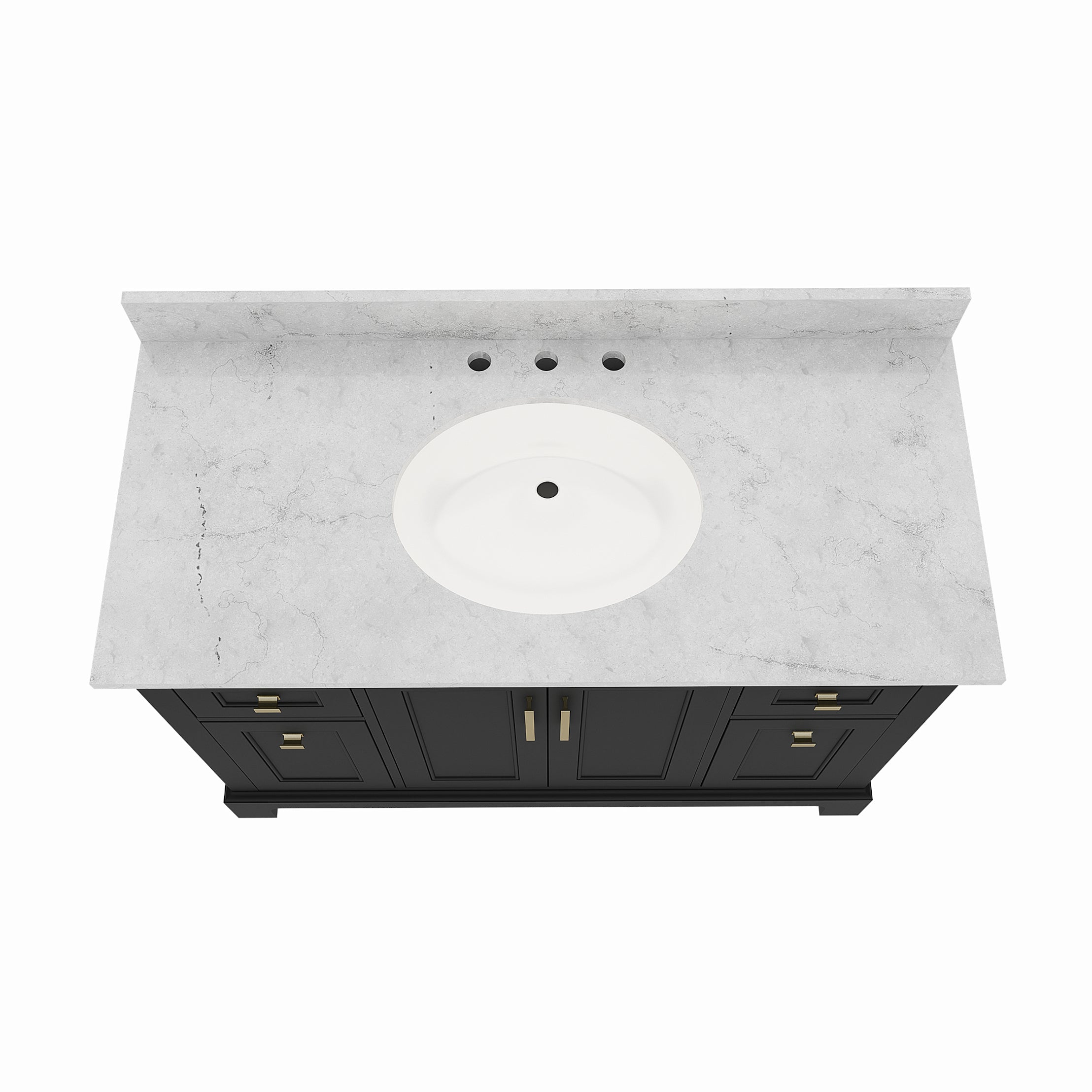 Bronson 48 Inch Vanity Base - Ferrous Grey | Alternative Image 04 | finish:Ferrous Grey | countertop finish:White Carrara Marble | sink style:Oval Undermount