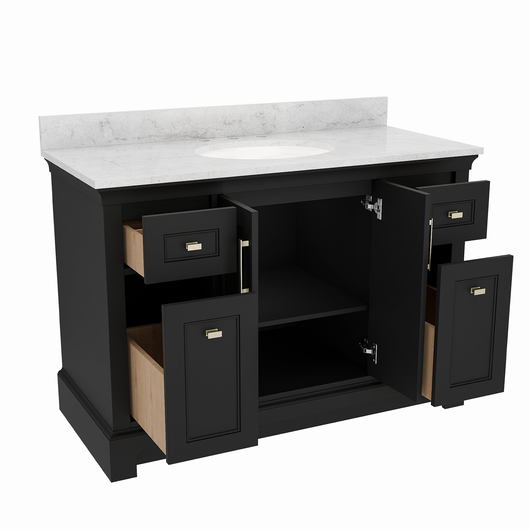 Bronson 48 Inch Vanity Base - Ferrous Grey | Alternative Image 03 | finish:Ferrous Grey | countertop finish:White Carrara Marble | sink style:Oval Undermount