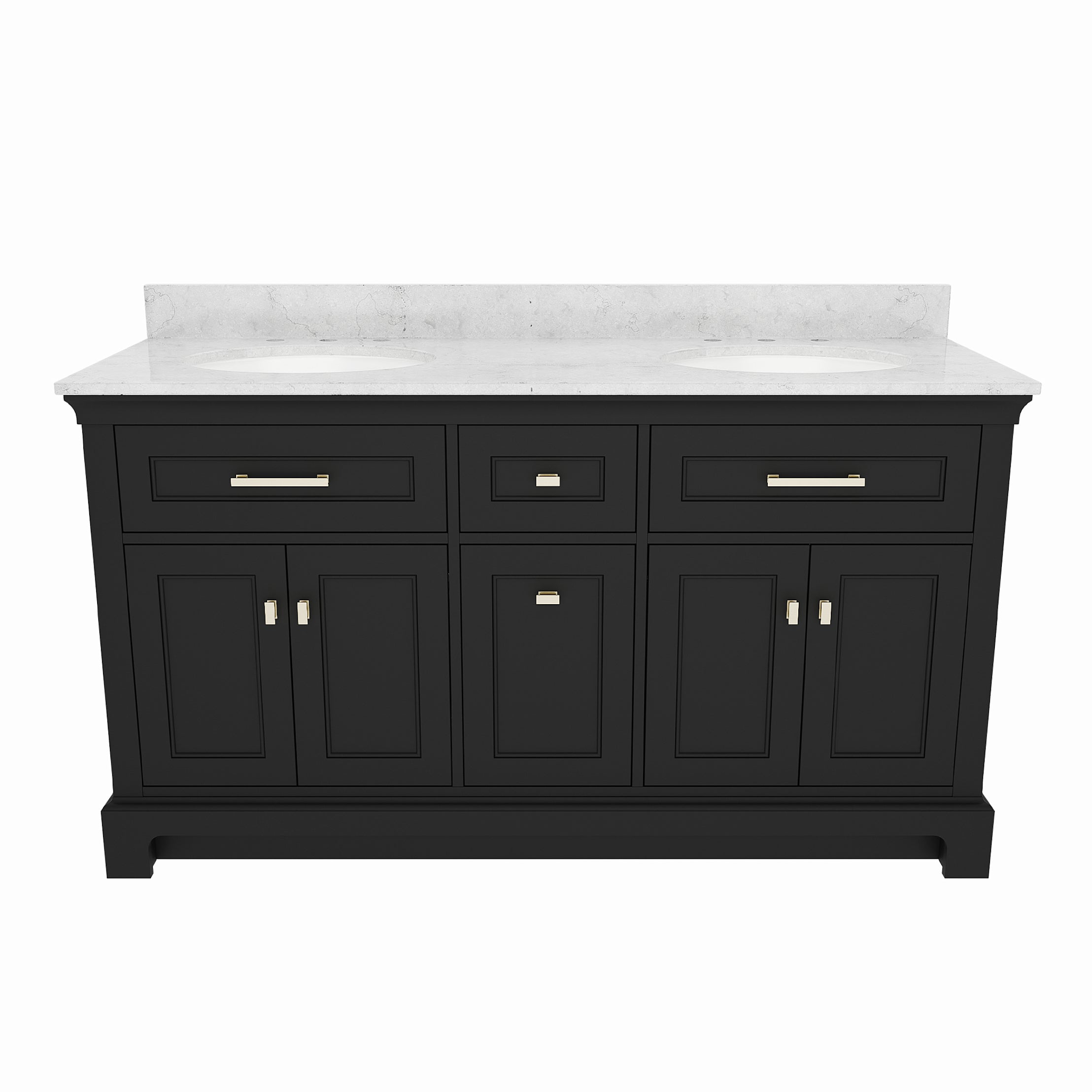 Bronson 60 Inch Vanity Base - Ferrous Grey | Alternative Image 01 | finish:Ferrous Grey | countertop finish:White Carrara Marble | sink style:Oval Undermount