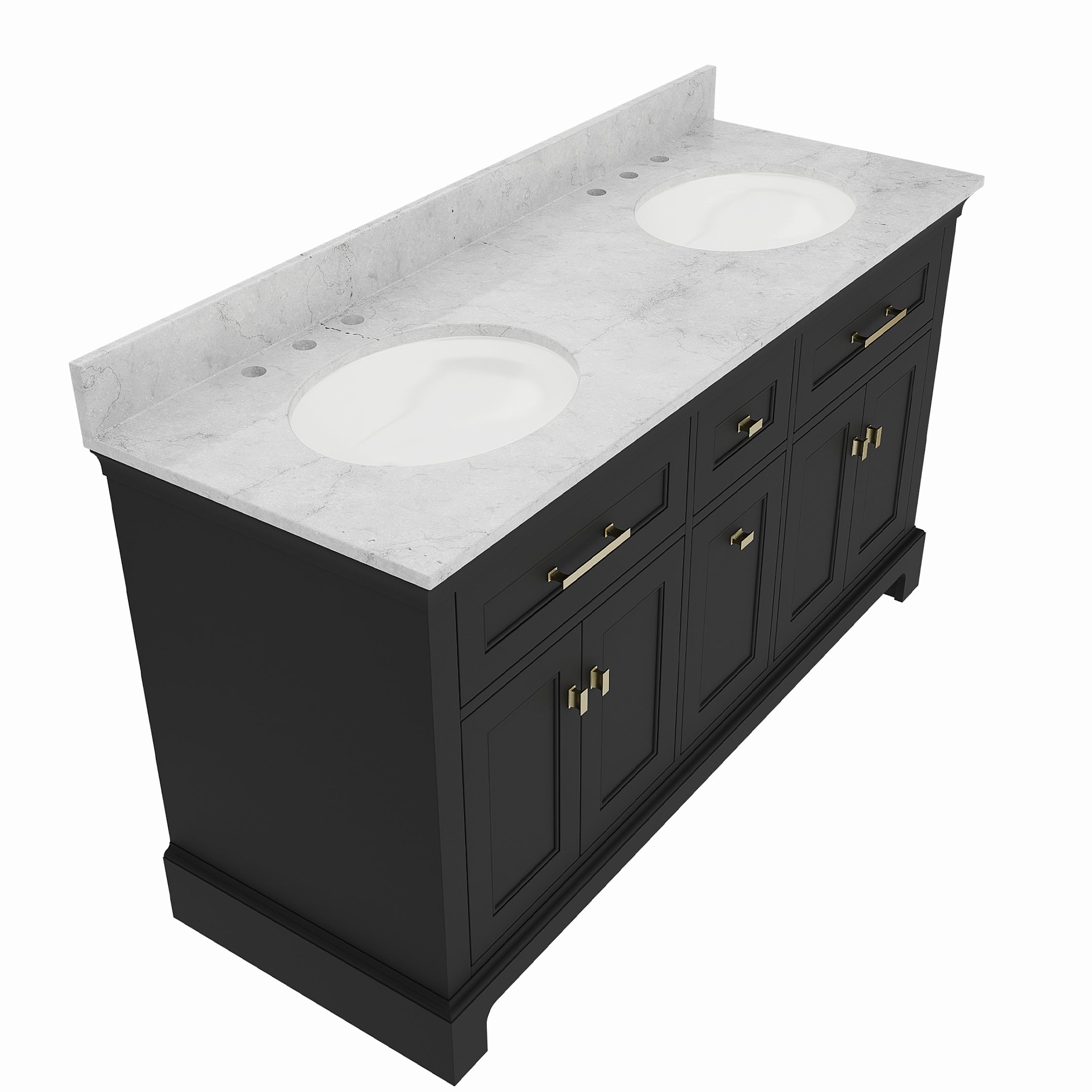 Bronson 60 Inch Vanity Base - Ferrous Grey | Alternative Image 02 | finish:Ferrous Grey | countertop finish:White Carrara Marble | sink style:Oval Undermount