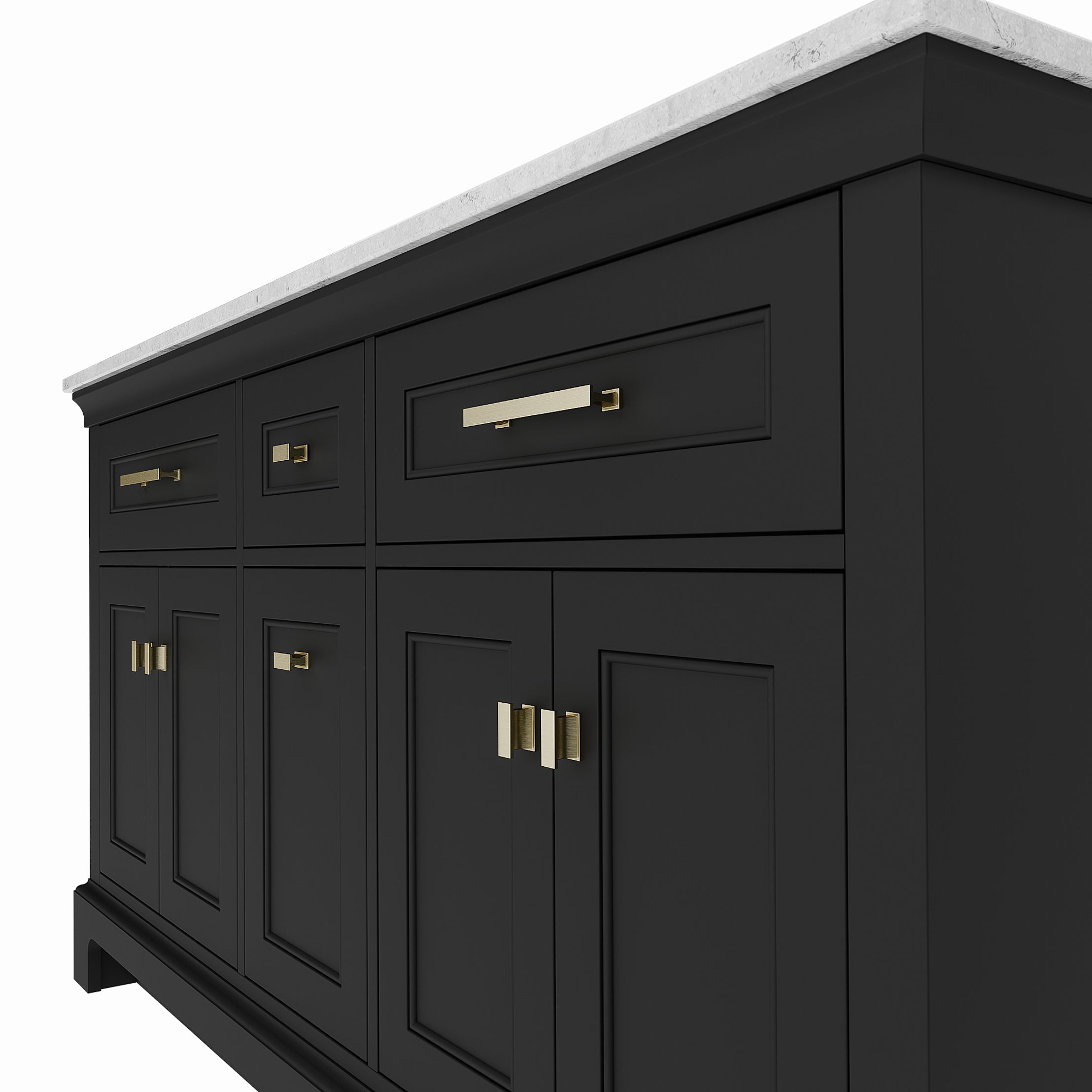 Bronson 60 Inch Vanity Base - Ferrous Grey | Alternative Image 05 | finish:Ferrous Grey | countertop finish:White Carrara Marble | sink style:Oval Undermount