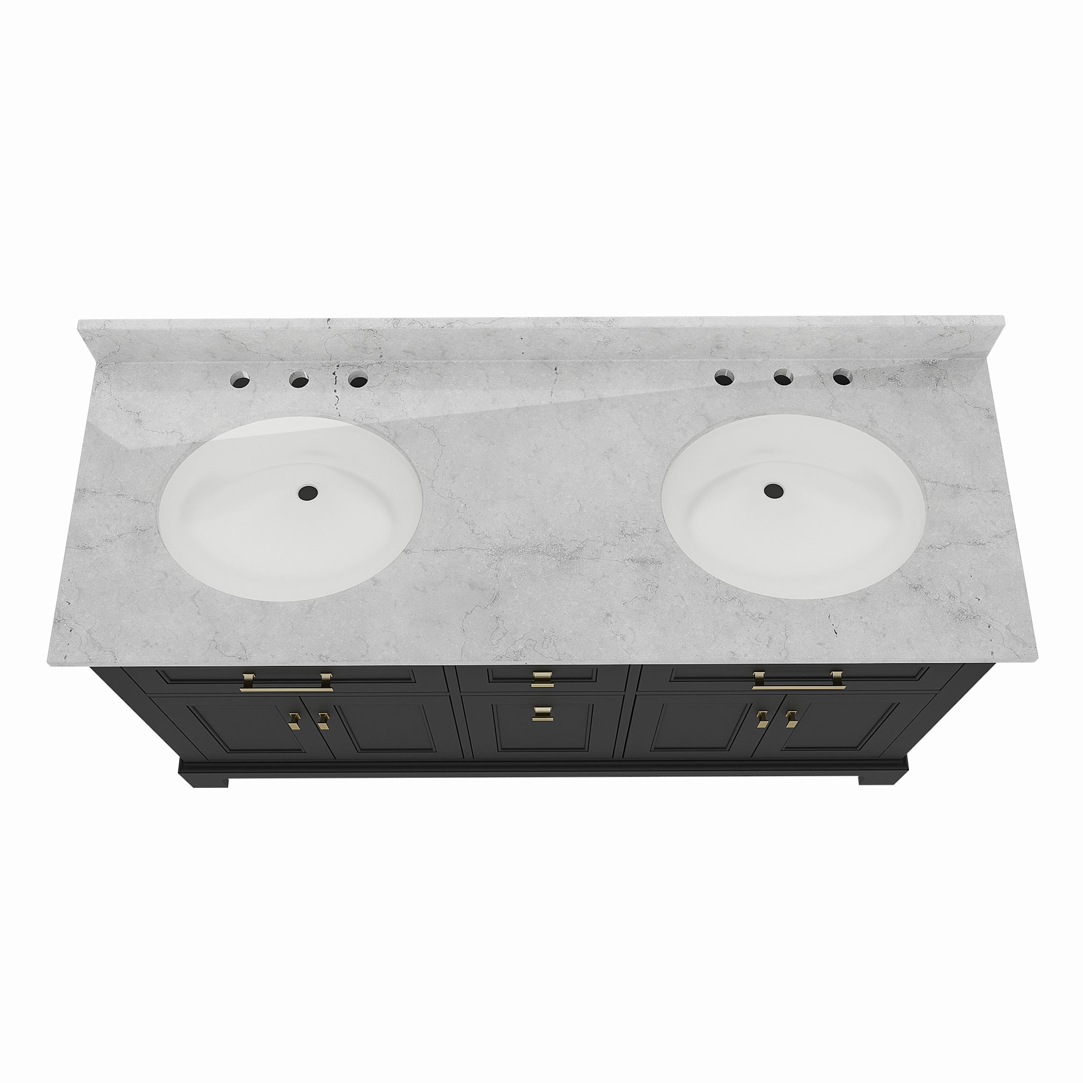 Bronson 60 Inch Vanity Base - Ferrous Grey | Alternative Image 04 | finish:Ferrous Grey | countertop finish:White Carrara Marble | sink style:Oval Undermount