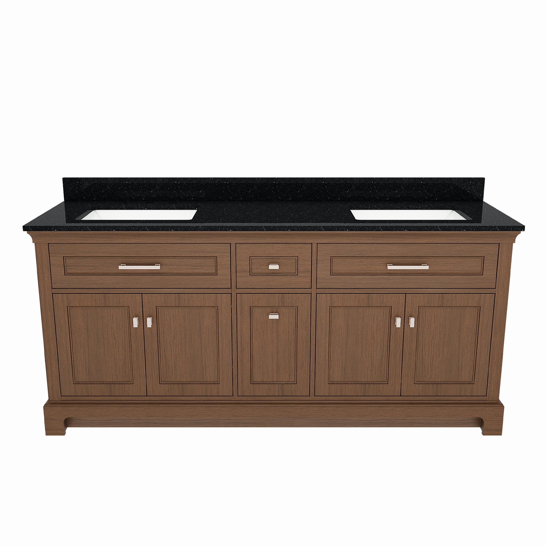 Bronson 72 Inch Vanity Base - Draper Oak | Alternative Image 01 | finish:Draper Oak | countertop finish:Black Granite | sink style:Rectangle Undermount
