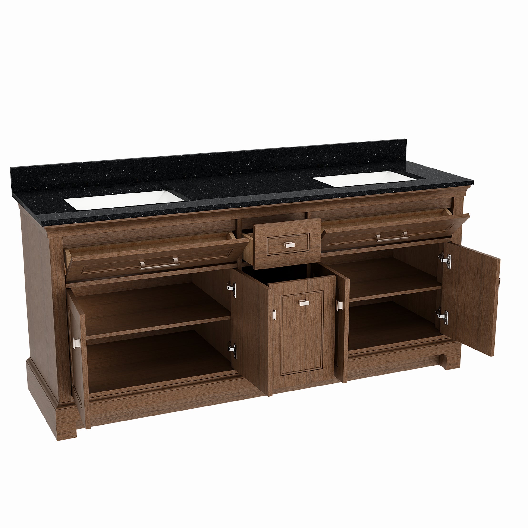 Bronson 72 Inch Vanity Base - Draper Oak | Alternative Image 04 | finish:Draper Oak | countertop finish:Black Granite | sink style:Rectangle Undermount