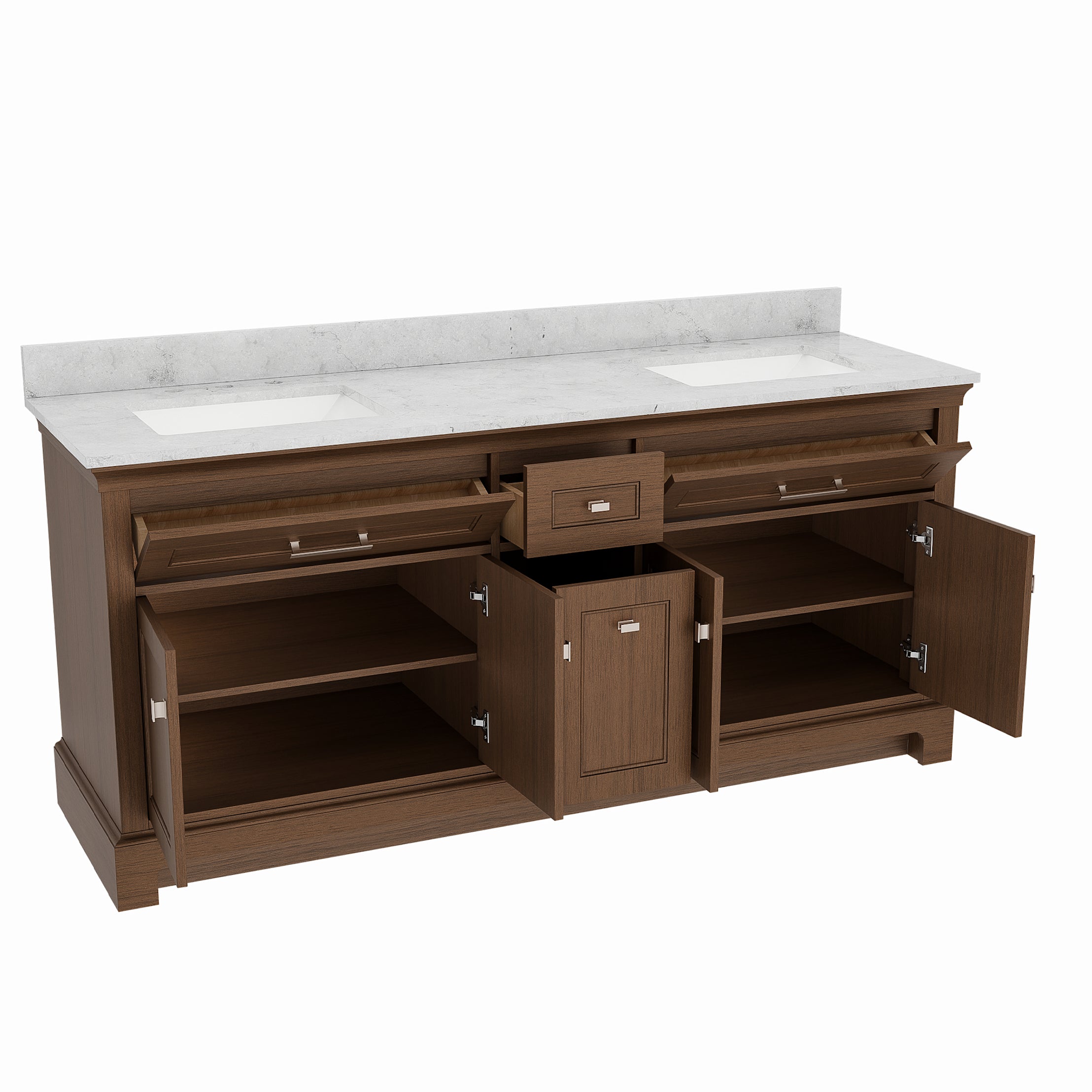 Bronson 72 Inch Vanity Base - Draper Oak | Alternative Image 07 | finish:Draper Oak | countertop finish:Black Granite | sink style:Rectangle Undermount