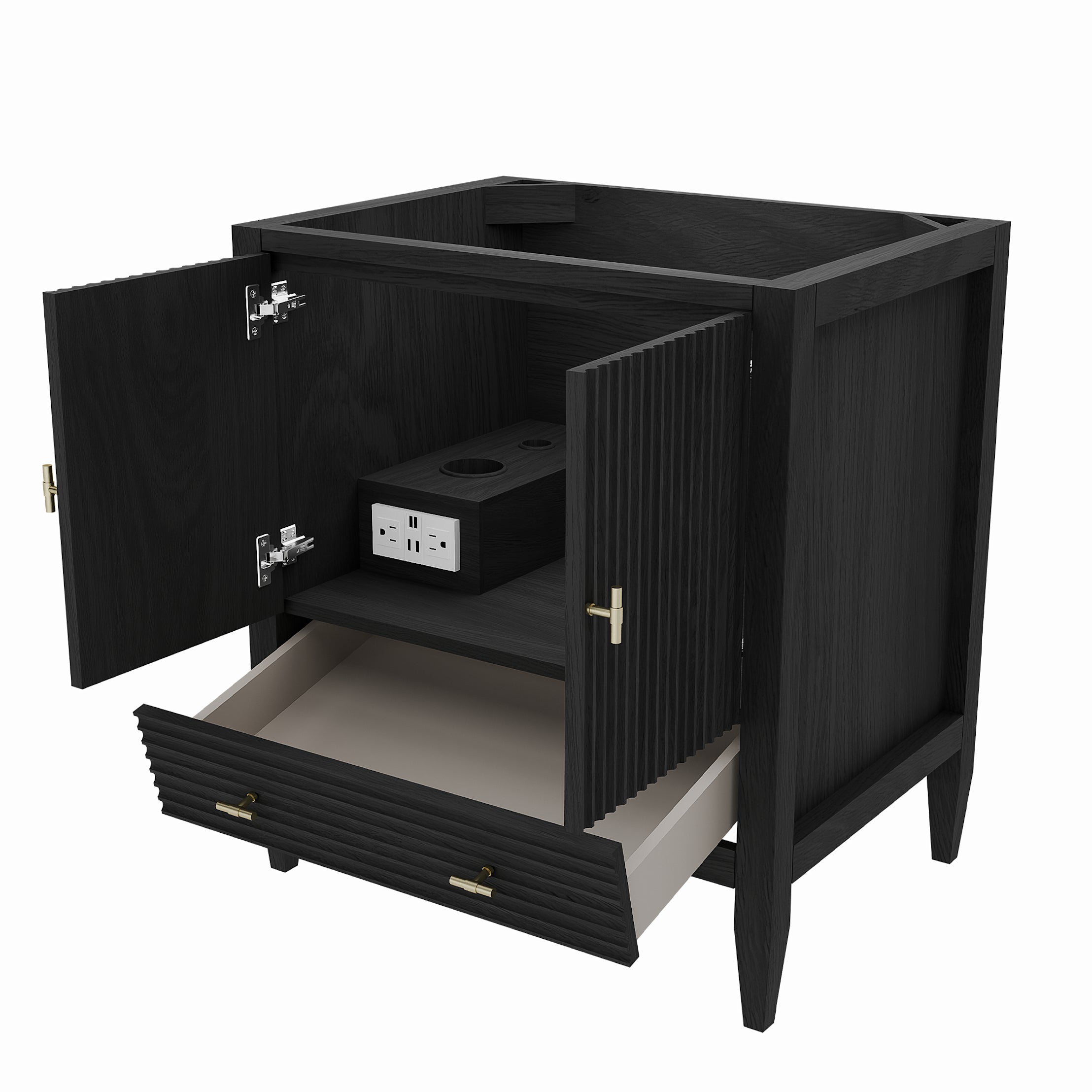 Valmont 30 Inch Fluted Vanity Base - Carbon Oak | Alternative Image 04 | finish:Carbon Oak | countertop finish:No Top | sink style:None