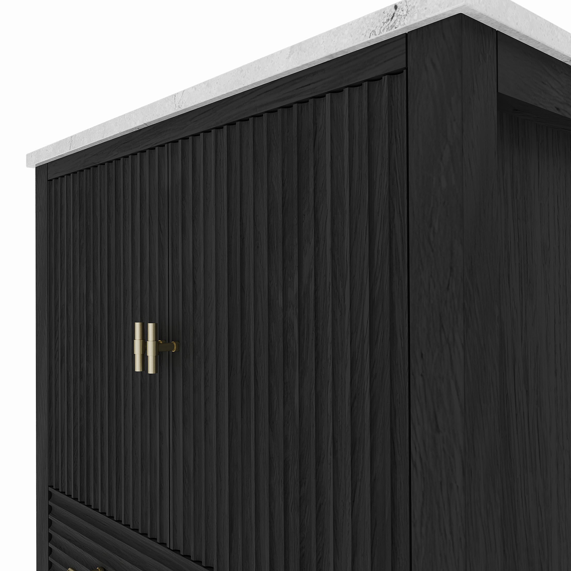 Valmont 30 Inch Fluted Vanity Base - Carbon Oak | Alternative Image 08 | finish:Carbon Oak | countertop finish:No Top | sink style:None