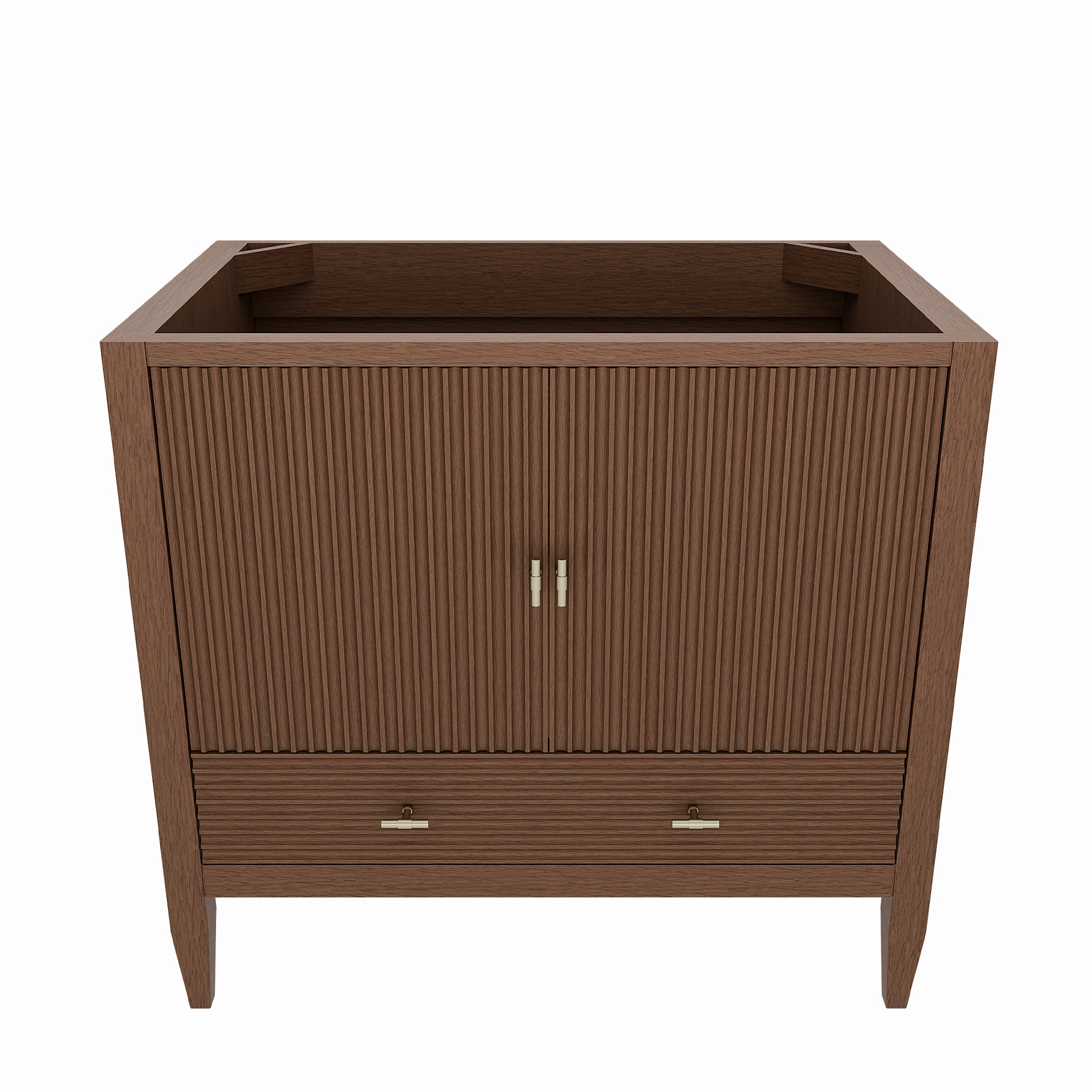 Valmont 36 Inch Fluted Vanity Base - MC Walnut | Alternative Image 01 | finish:Mid Century Walnut | countertop finish:No Top | sink style:None