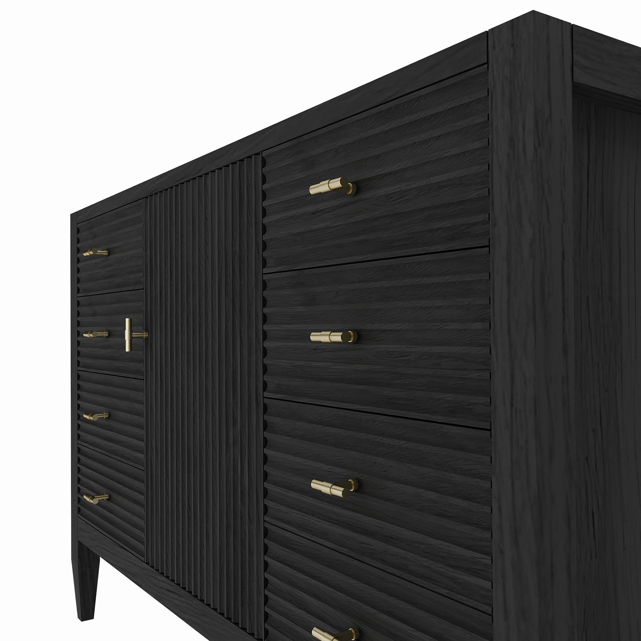 Valmont 48 Inch Fluted Vanity Base - Carbon Oak | Alternative Image 05 | finish:Carbon Oak | countertop finish:No Top | sink style:None