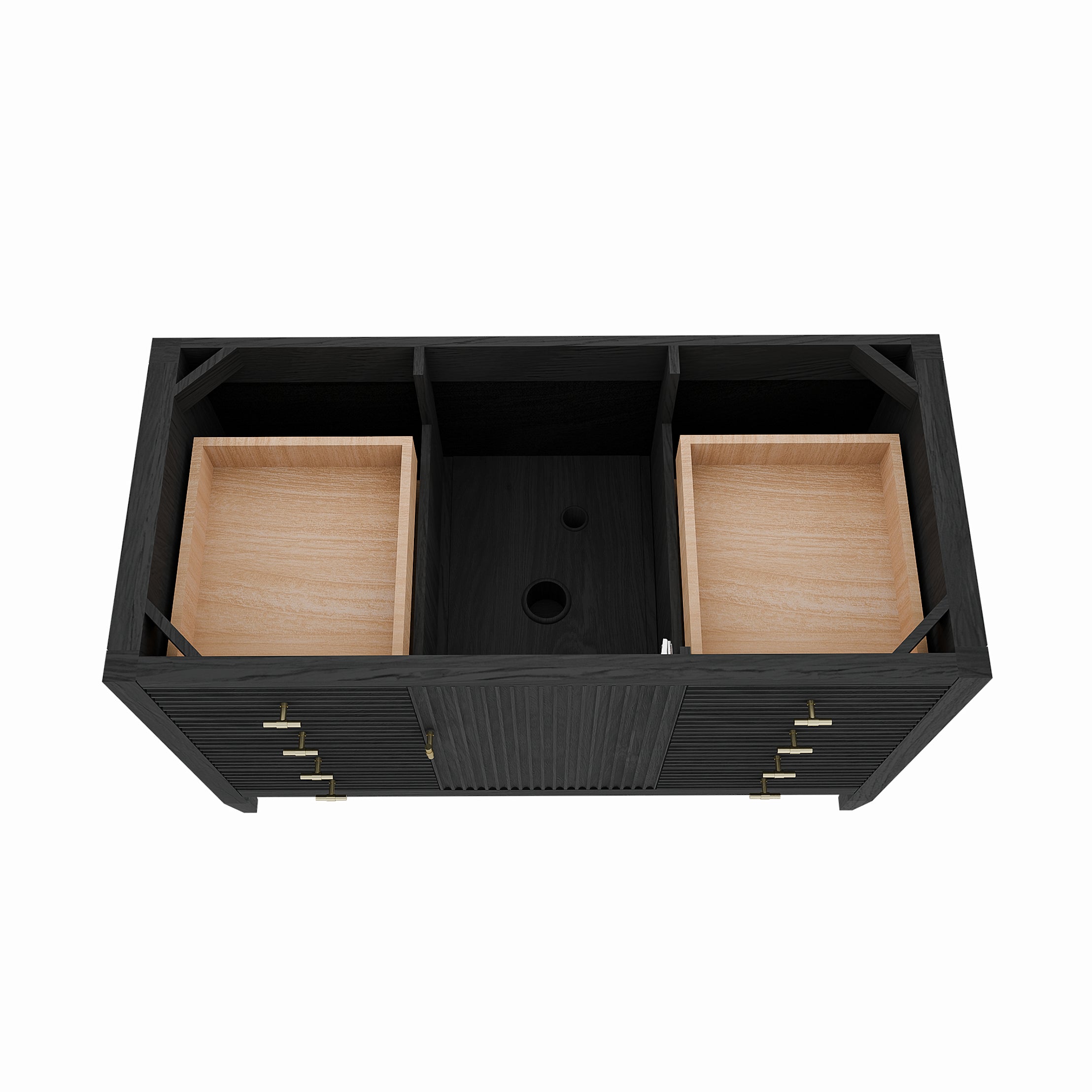 Valmont 48 Inch Fluted Vanity Base - Carbon Oak | Alternative Image 03 | finish:Carbon Oak | countertop finish:No Top | sink style:None