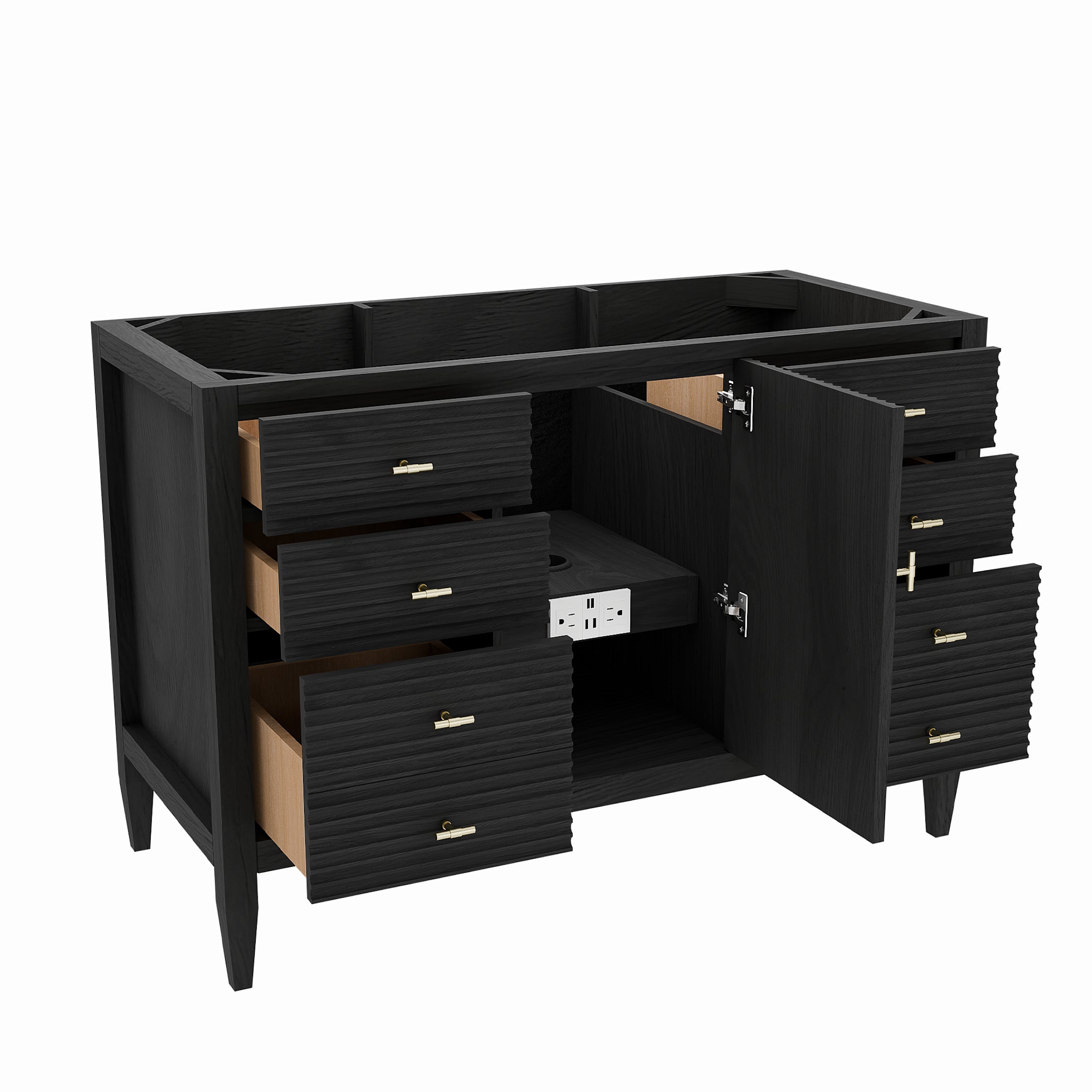 Valmont 48 Inch Fluted Vanity Base - Carbon Oak | Alternative Image 02 | finish:Carbon Oak | countertop finish:No Top | sink style:None