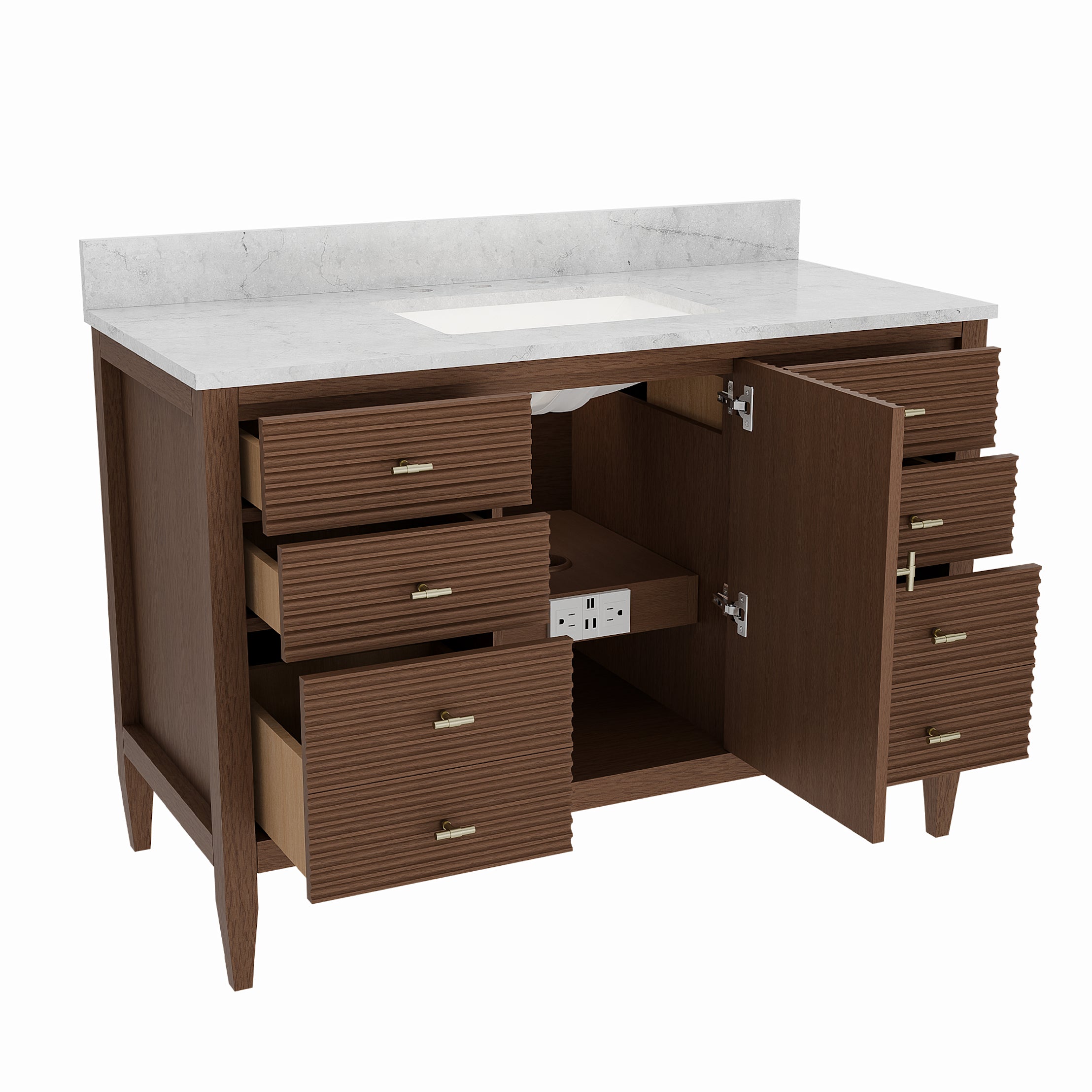 Valmont 48 Inch Fluted Vanity Base - Carbon Oak | Alternative Image 07 | finish:Carbon Oak | countertop finish:No Top | sink style:None