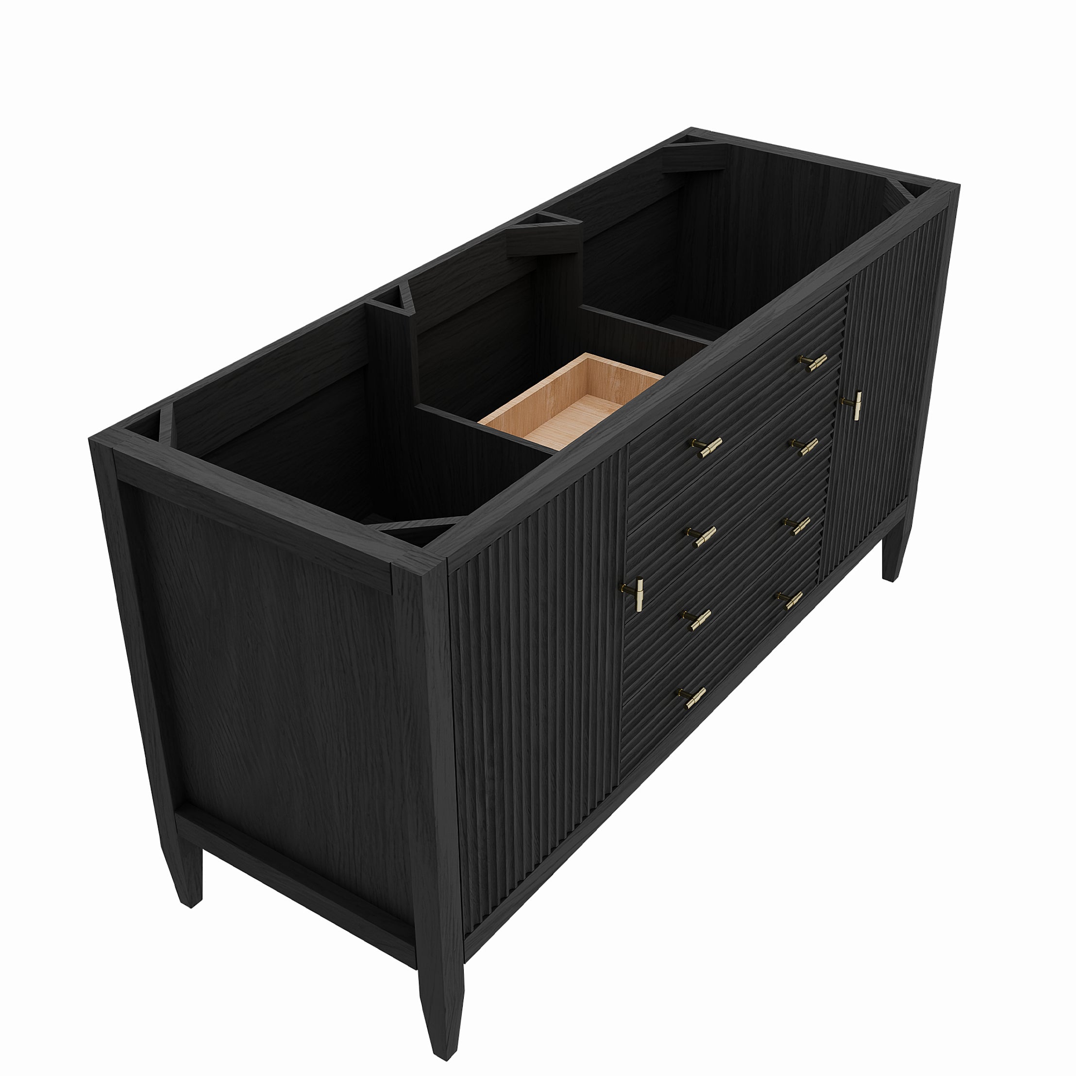 Valmont 60 Inch Fluted Vanity Base - Carbon Oak | Alternative Image 02 | finish:Carbon Oak | countertop finish:No Top | sink style:None