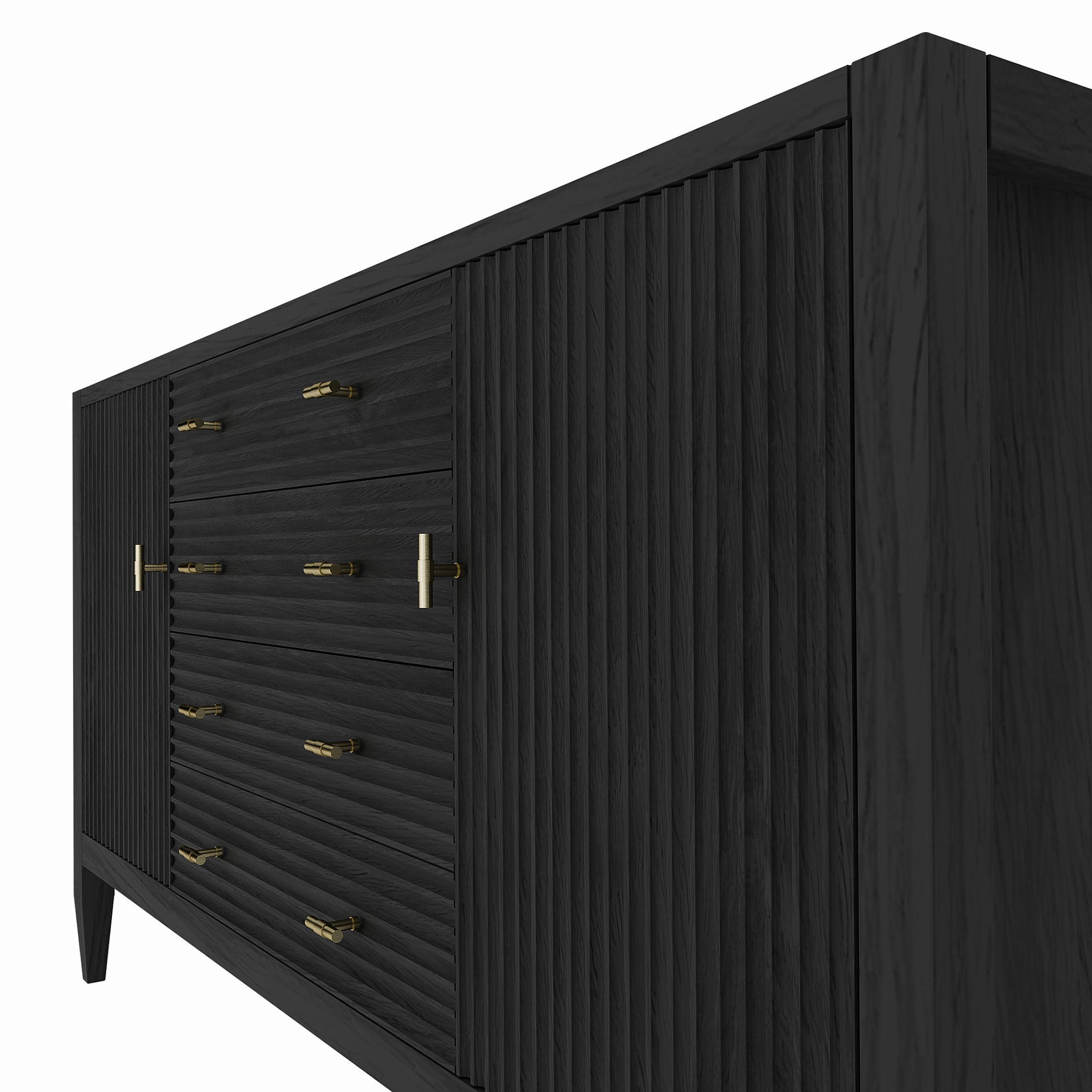 Valmont 60 Inch Fluted Vanity Base - Carbon Oak | Alternative Image 05 | finish:Carbon Oak | countertop finish:No Top | sink style:None