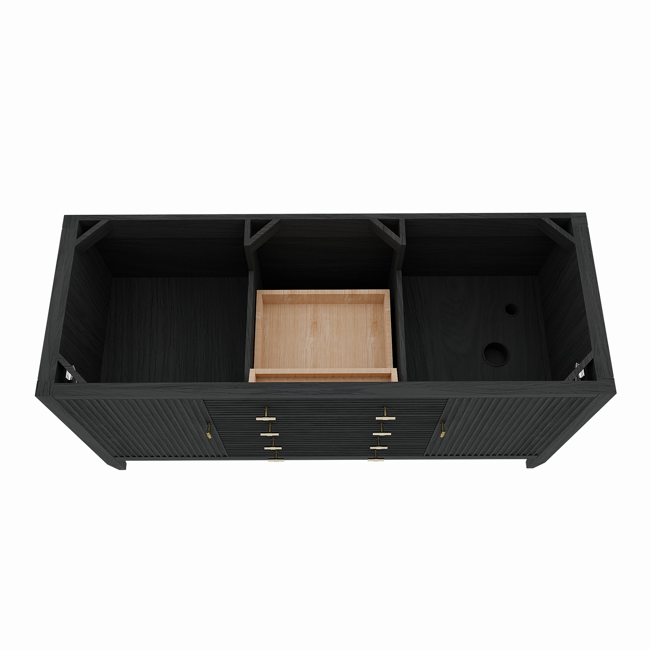 Valmont 60 Inch Fluted Vanity Base - Carbon Oak | Alternative Image 03 | finish:Carbon Oak | countertop finish:No Top | sink style:None