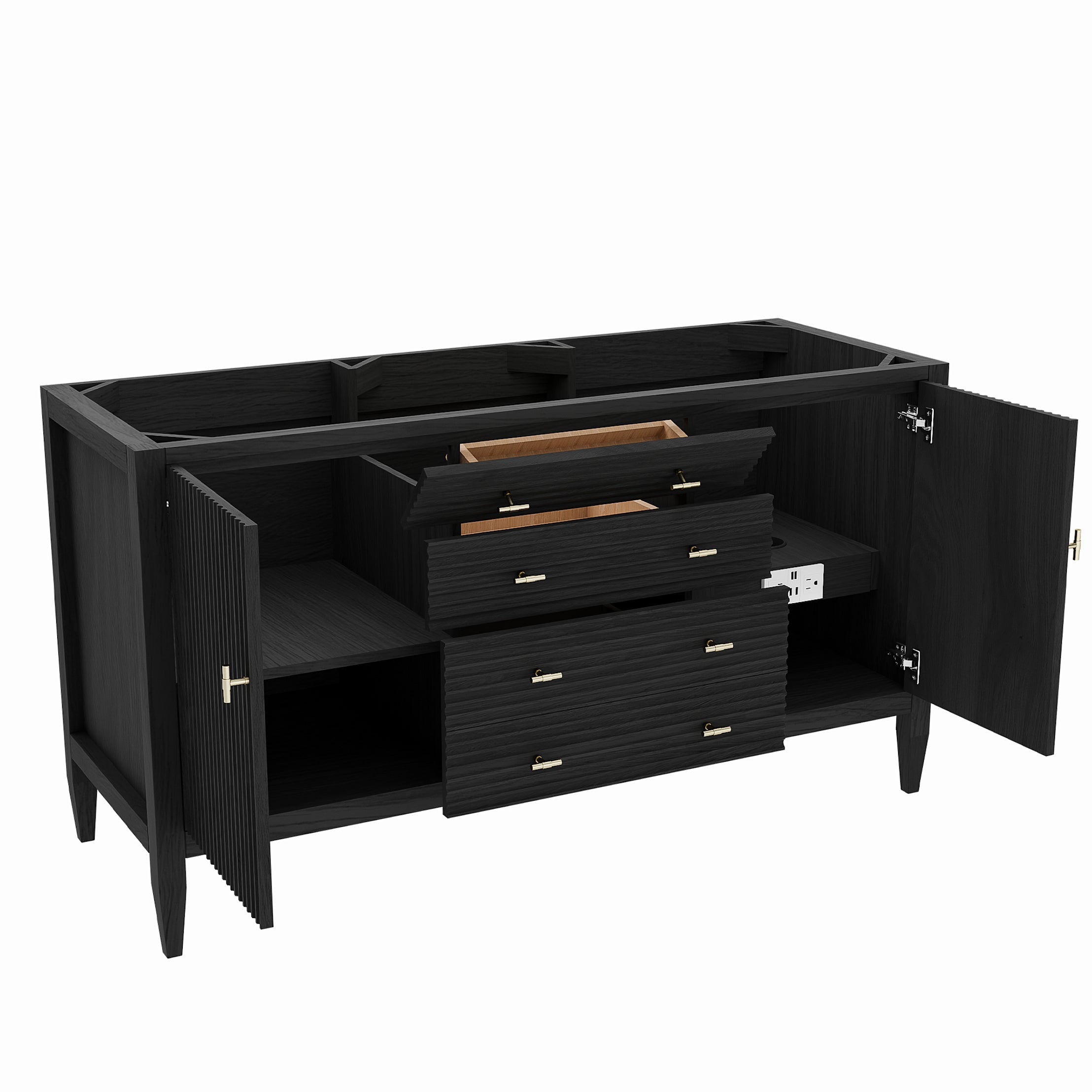 Valmont 60 Inch Fluted Vanity Base - Carbon Oak | Alternative Image 04 | finish:Carbon Oak | countertop finish:No Top | sink style:None