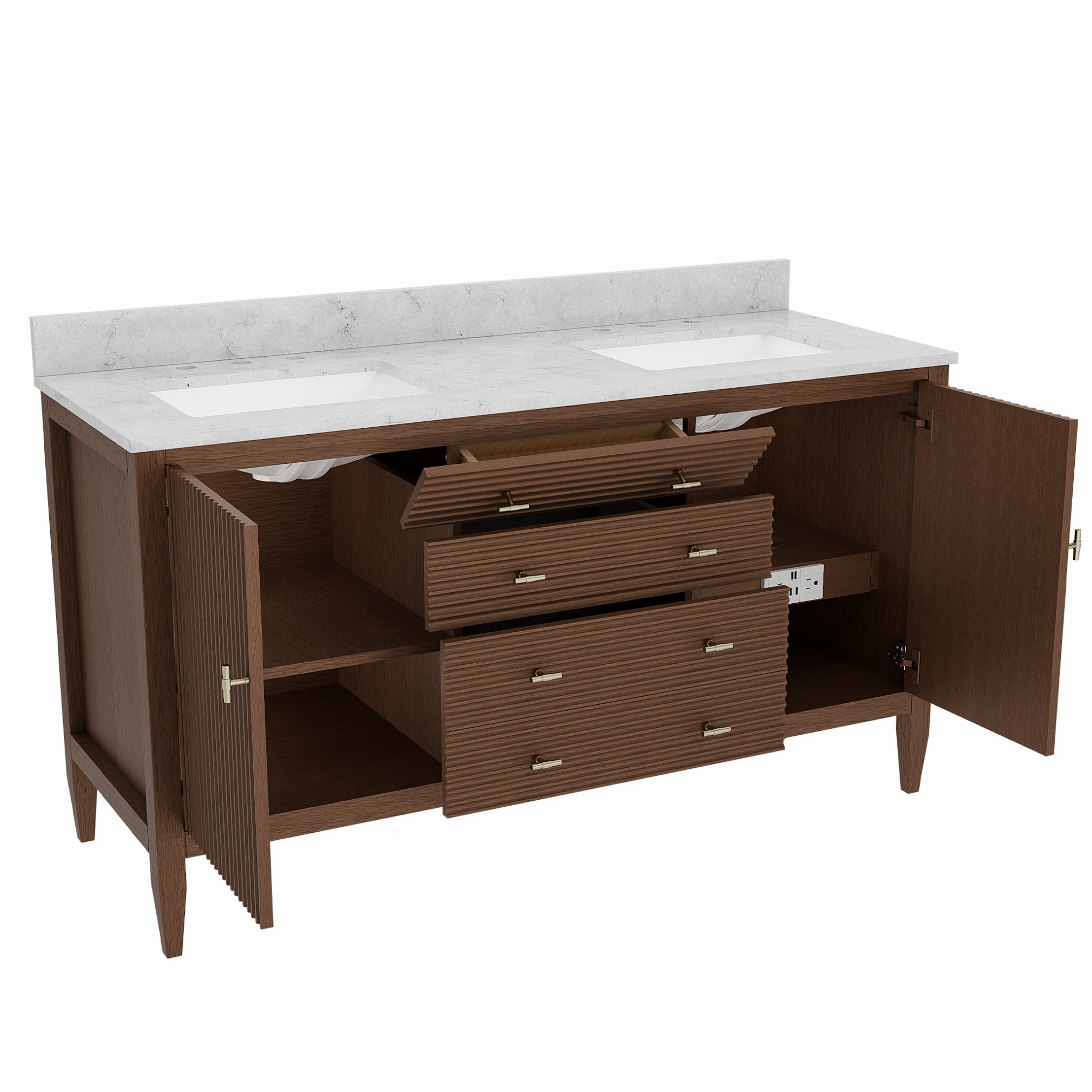 Valmont 60 Inch Fluted Vanity Base - Carbon Oak | Alternative Image 07 | finish:Carbon Oak | countertop finish:No Top | sink style:None